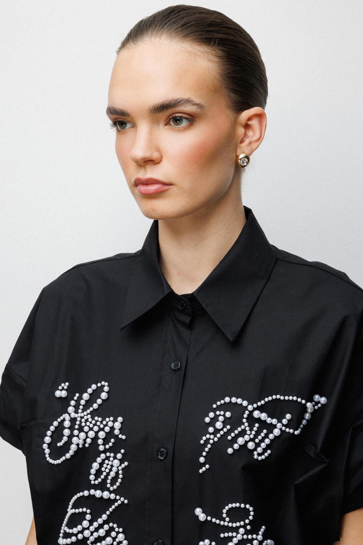 Boncuk İşlemeli Balon Kol Bluz