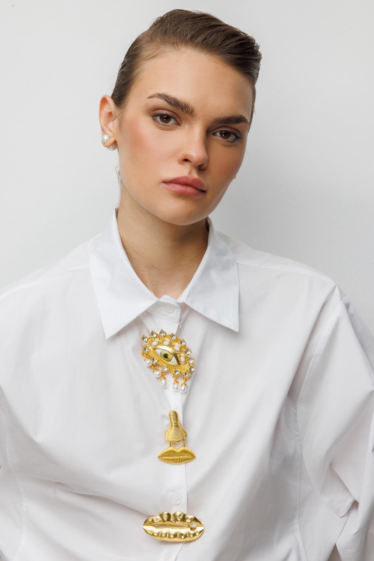 Metal Broşlu Oversize Gömlek