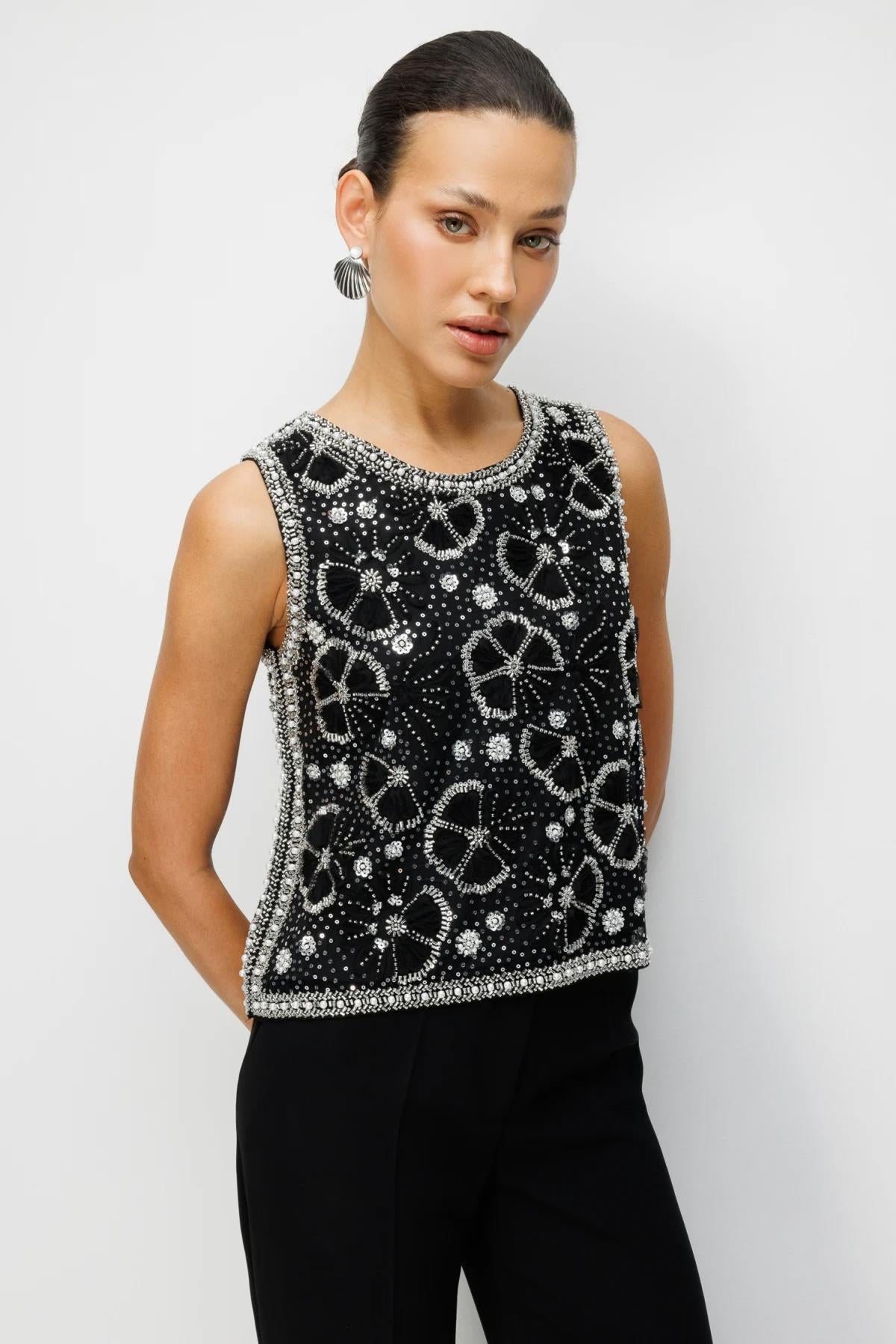 Sequin and Stone Embellished Blouse