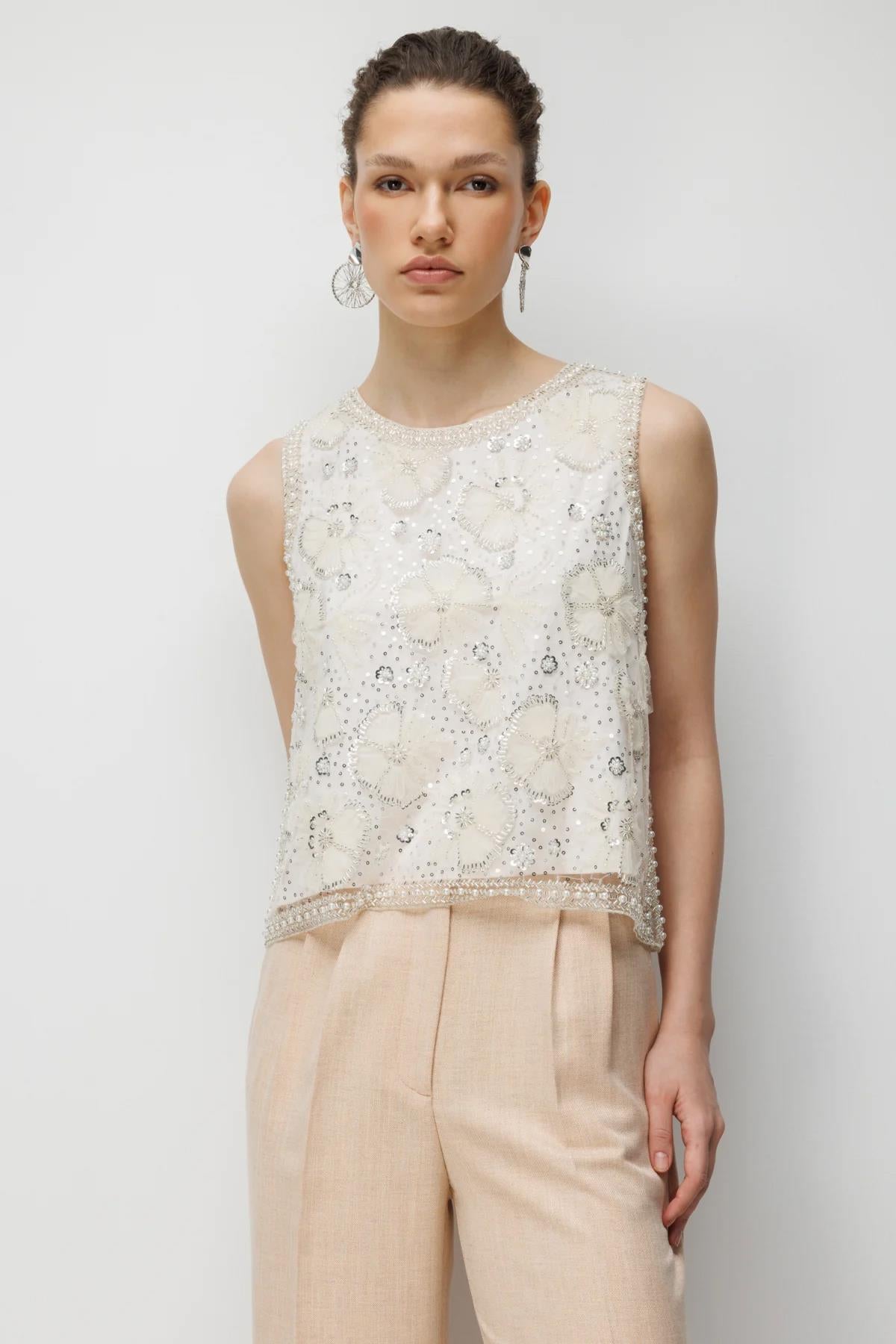 Sequin and Stone Embellished Blouse