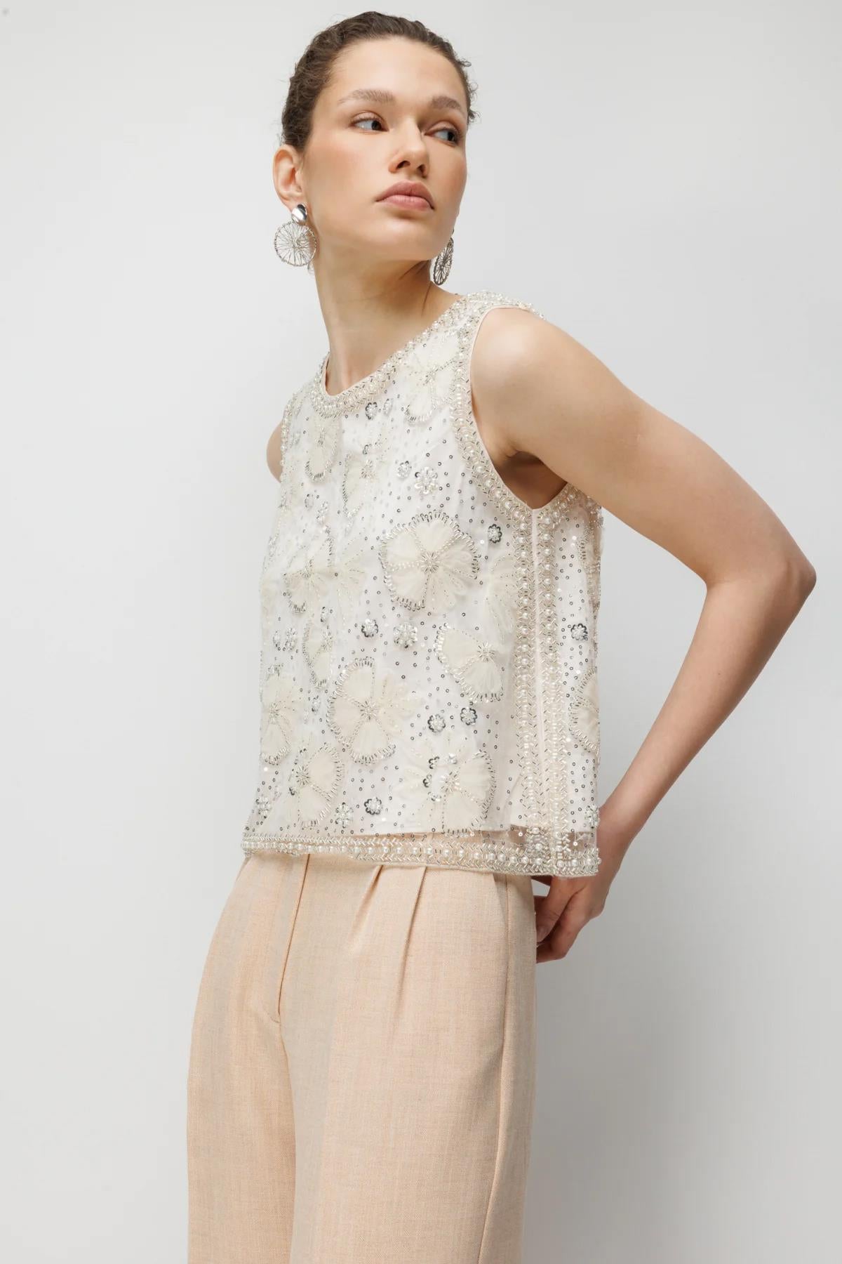 Sequin and Stone Embellished Blouse