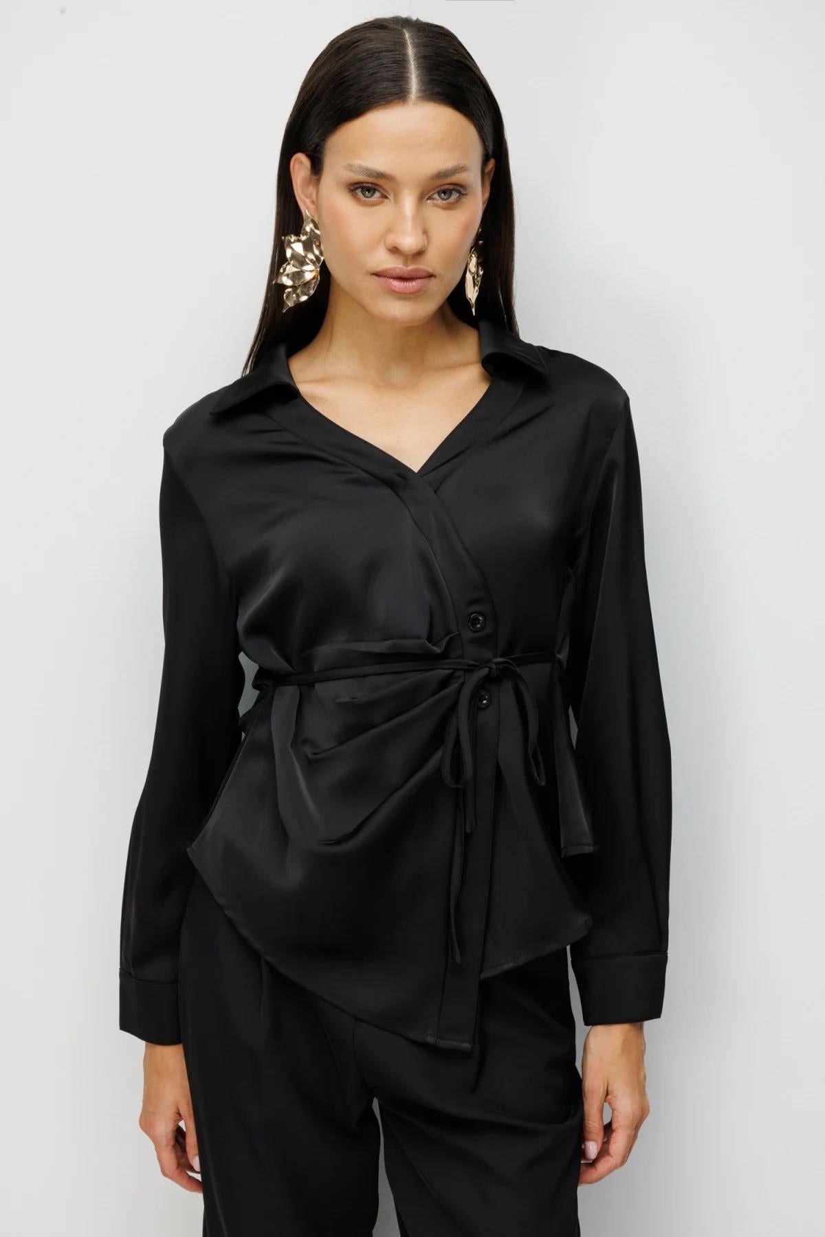 Beli Bağlamalı Büzgülü Bluz