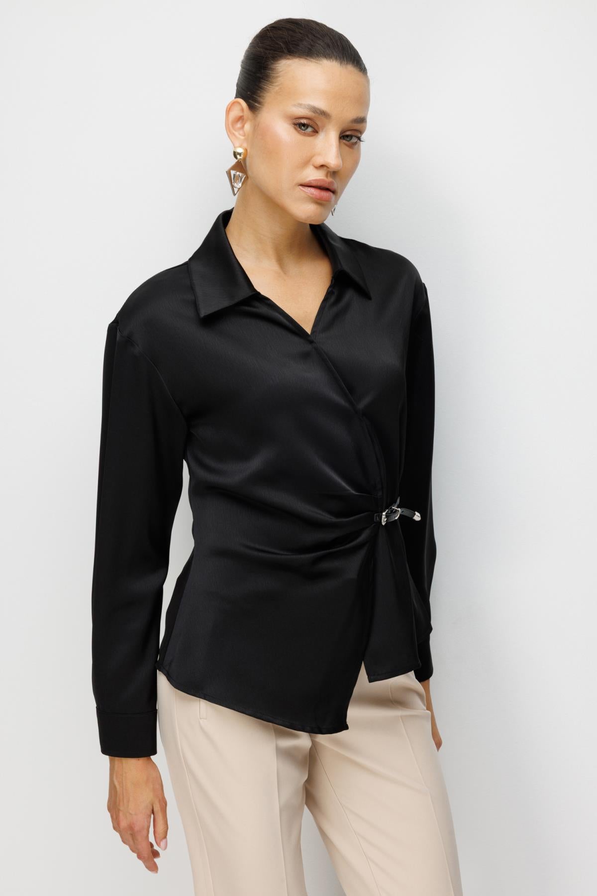 Draped Blouse with Belt Detail
