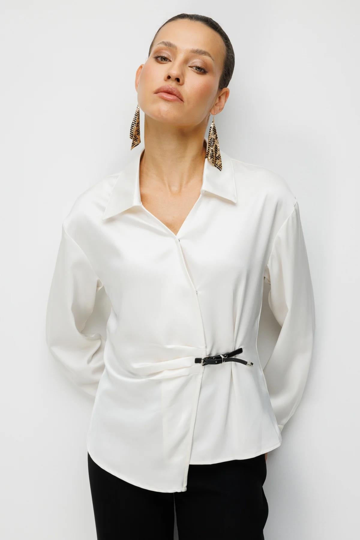 Draped Blouse with Belt Detail