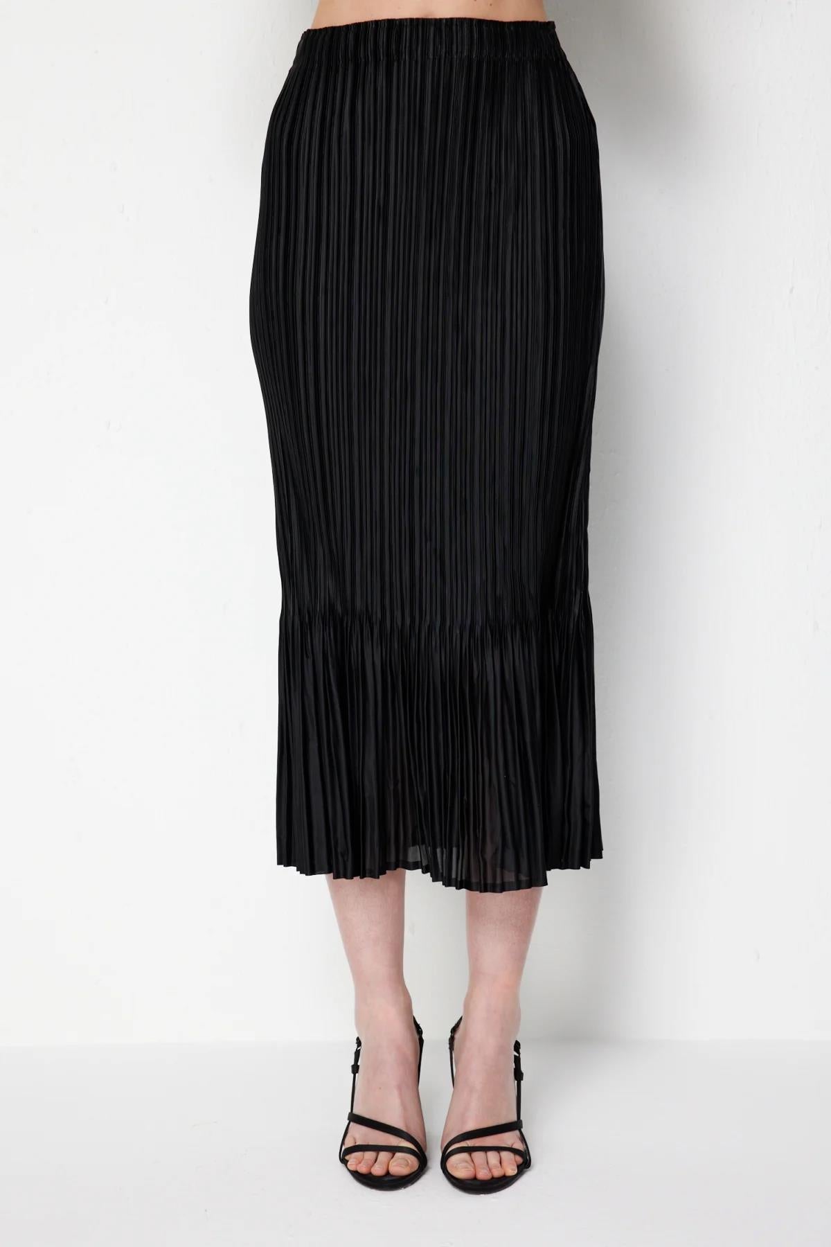 Piliseli Akordiyon Kumaş Midi Etek