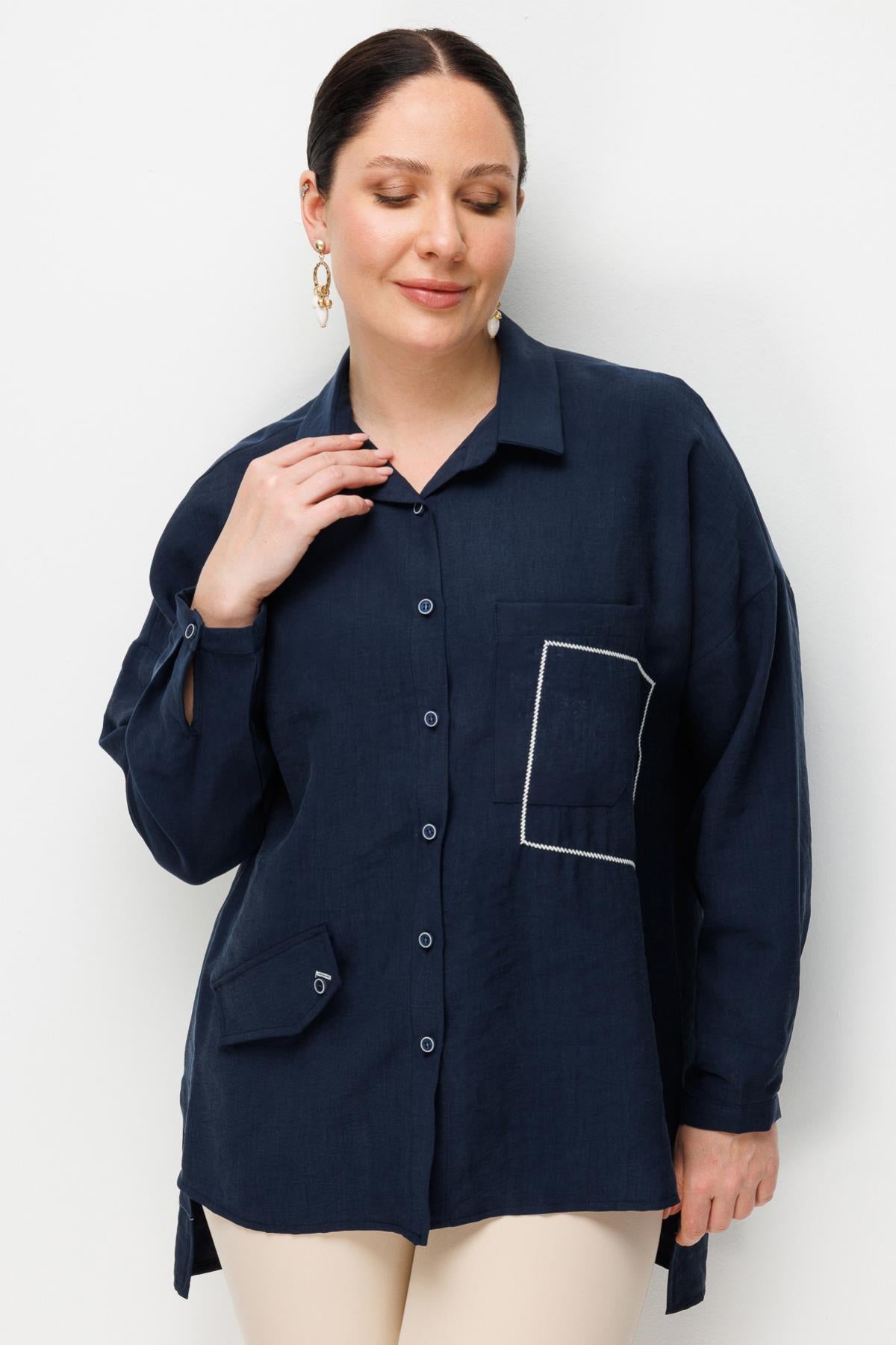 Plus Size Shirt with Pocket Detail