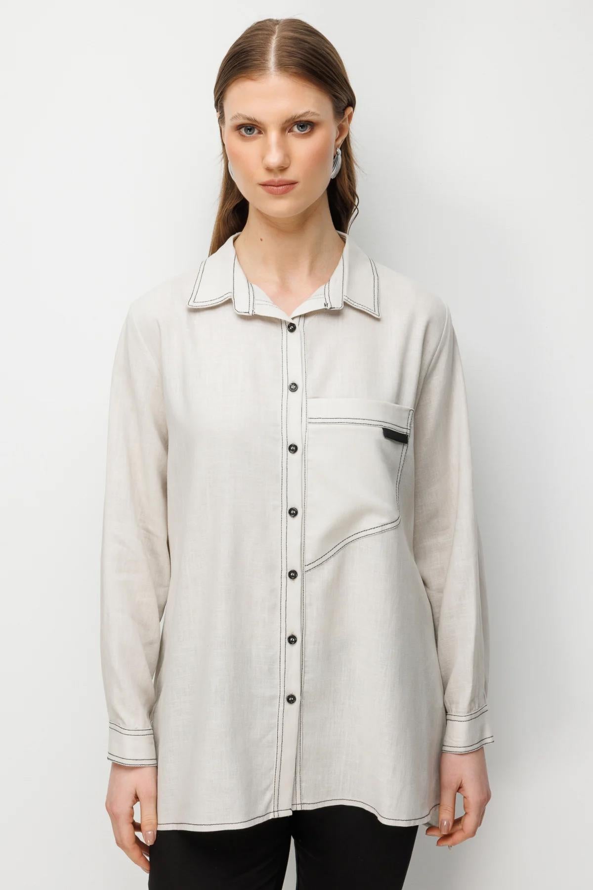 Torba Cepli Büyük Beden Keten Gömlek