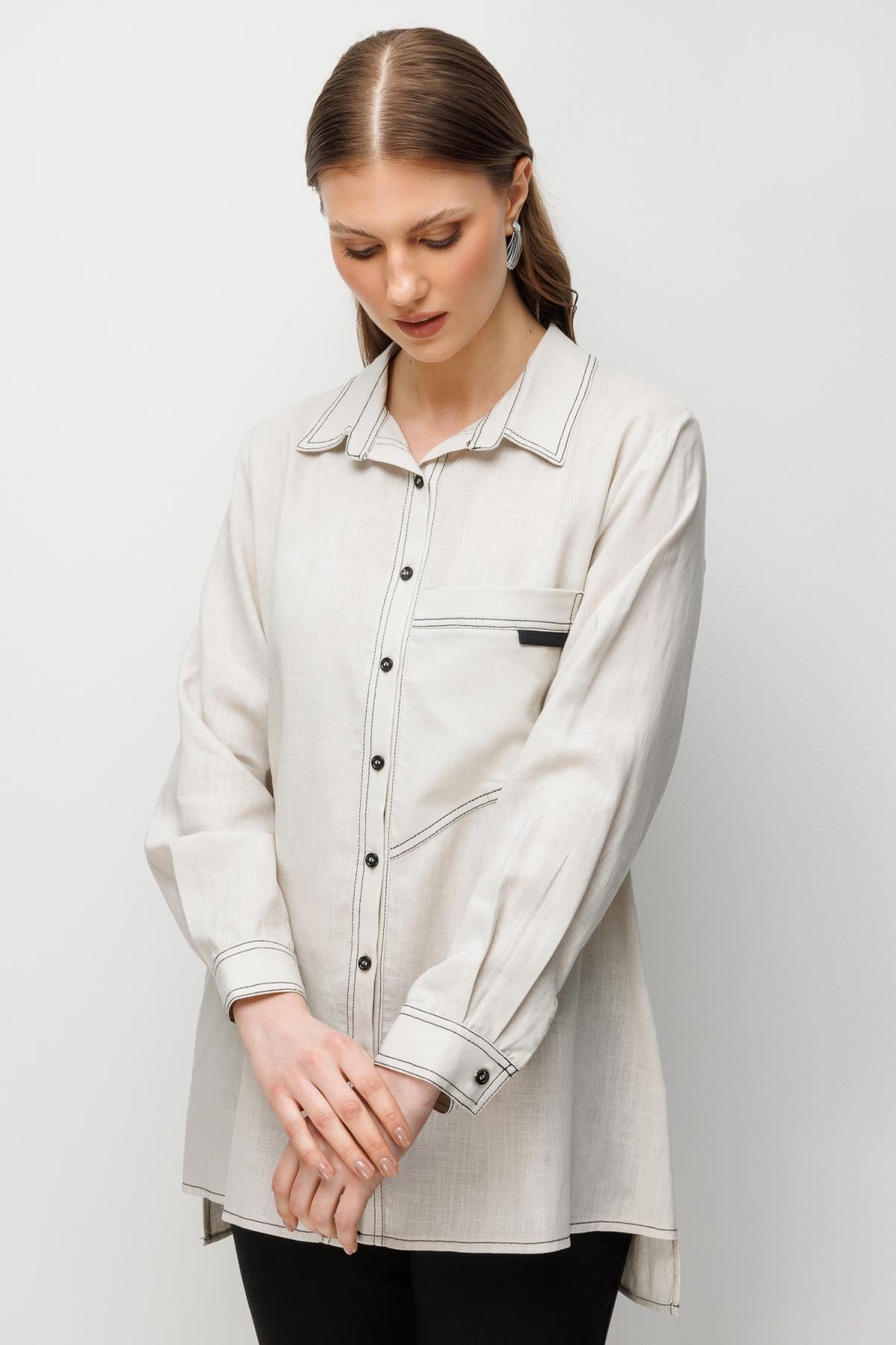 Torba Cepli Büyük Beden Keten Gömlek