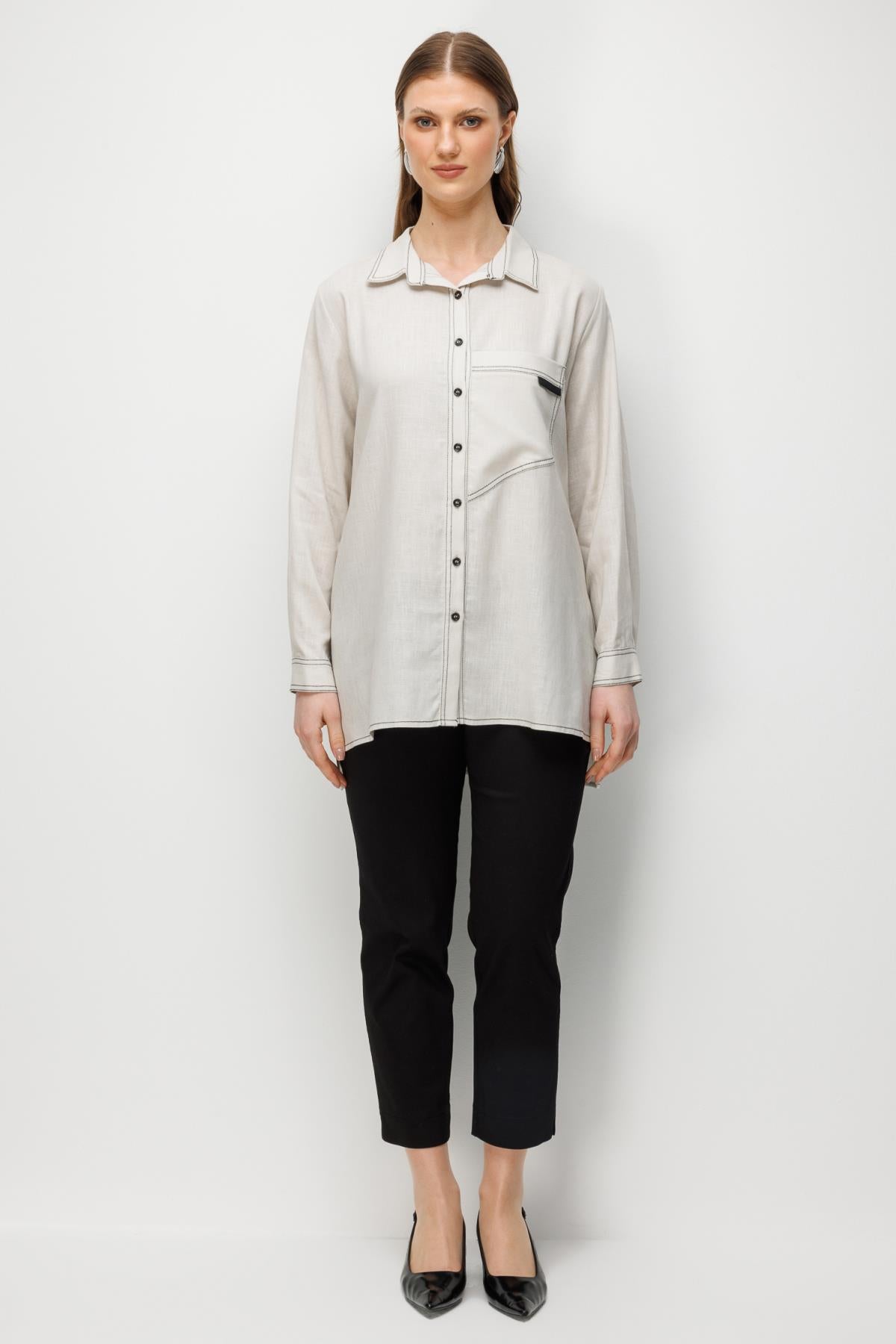 Torba Cepli Büyük Beden Keten Gömlek