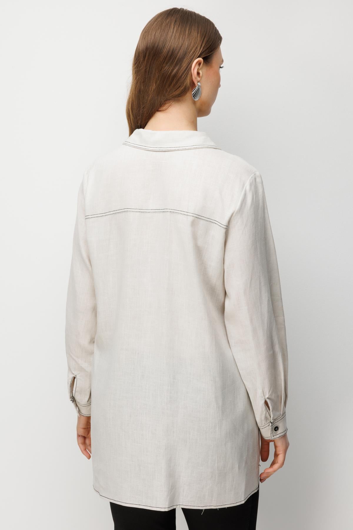 Torba Cepli Büyük Beden Keten Gömlek
