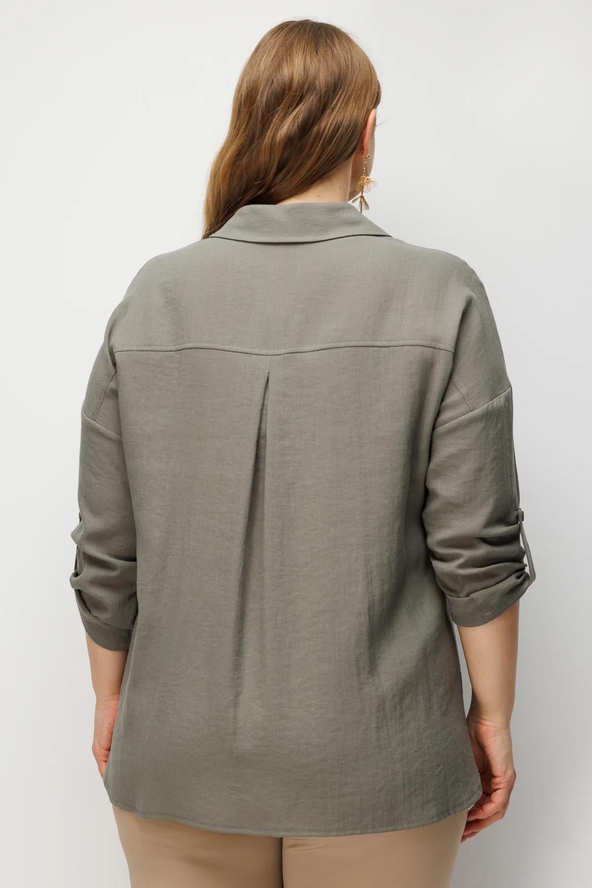 Torba Cepli Keten Büyük Beden Gömlek