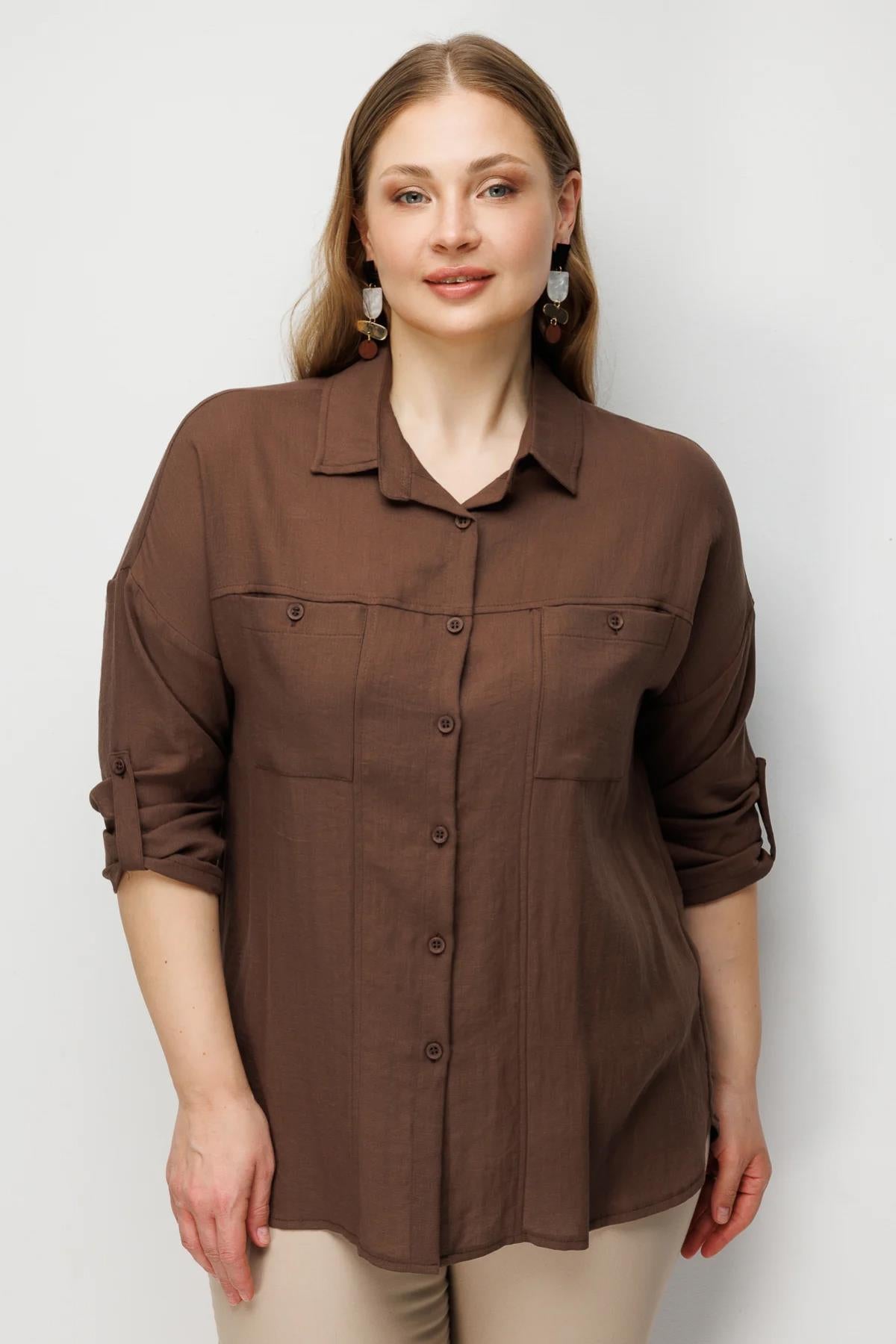 Torba Cepli Keten Büyük Beden Gömlek