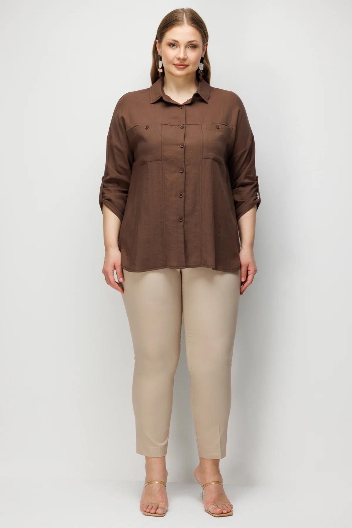 Torba Cepli Keten Büyük Beden Gömlek