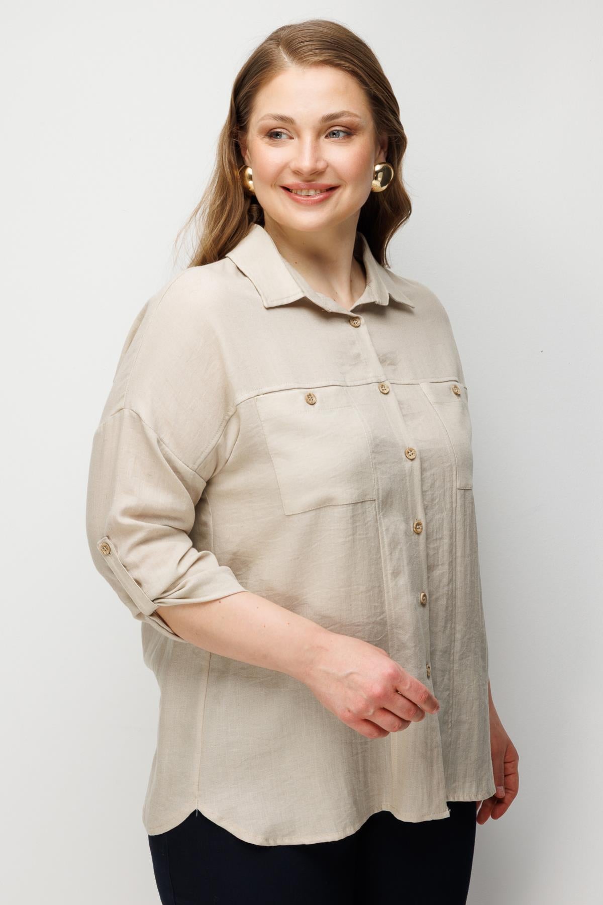 Torba Cepli Keten Büyük Beden Gömlek