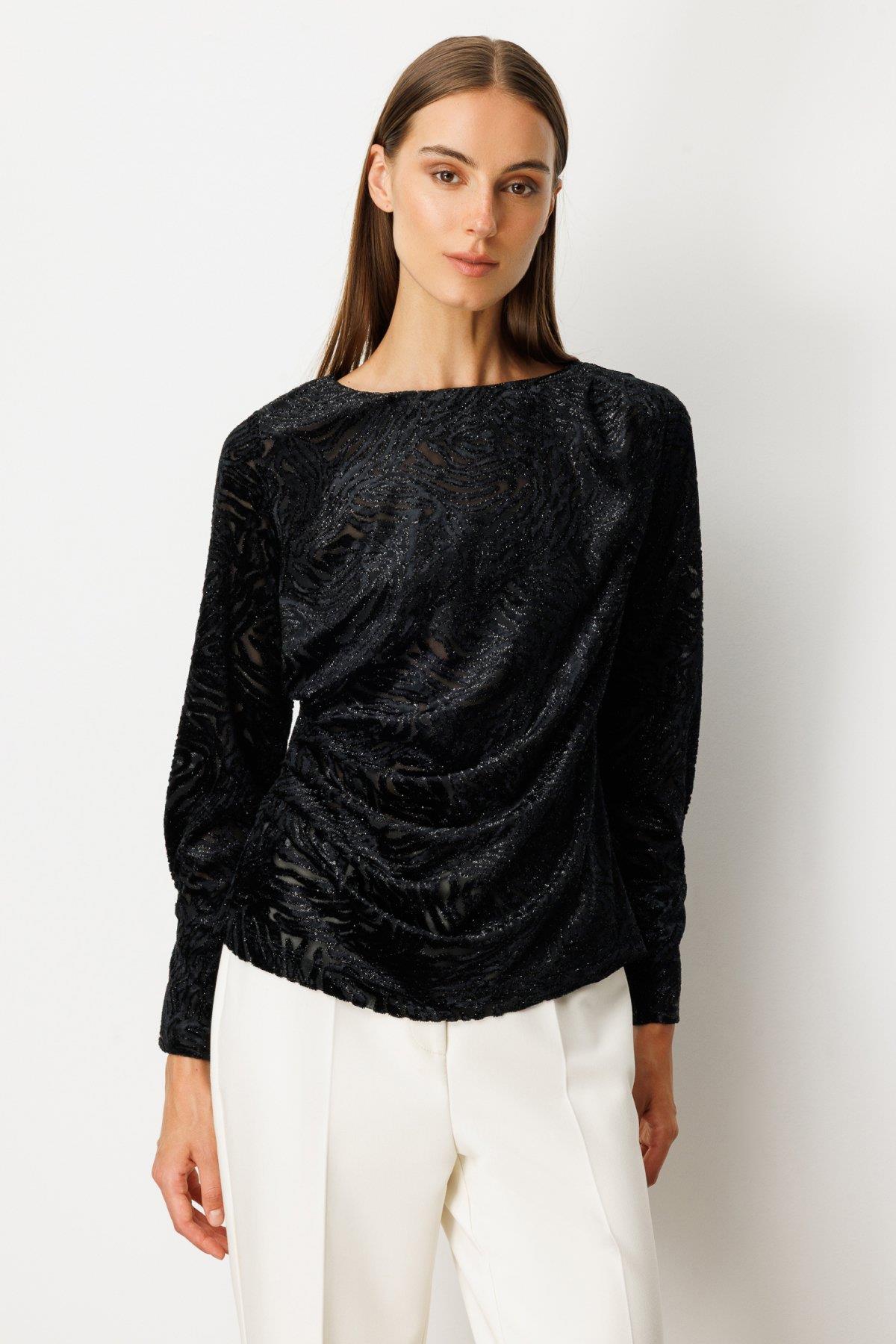 Draped Glittery Velvet Blouse