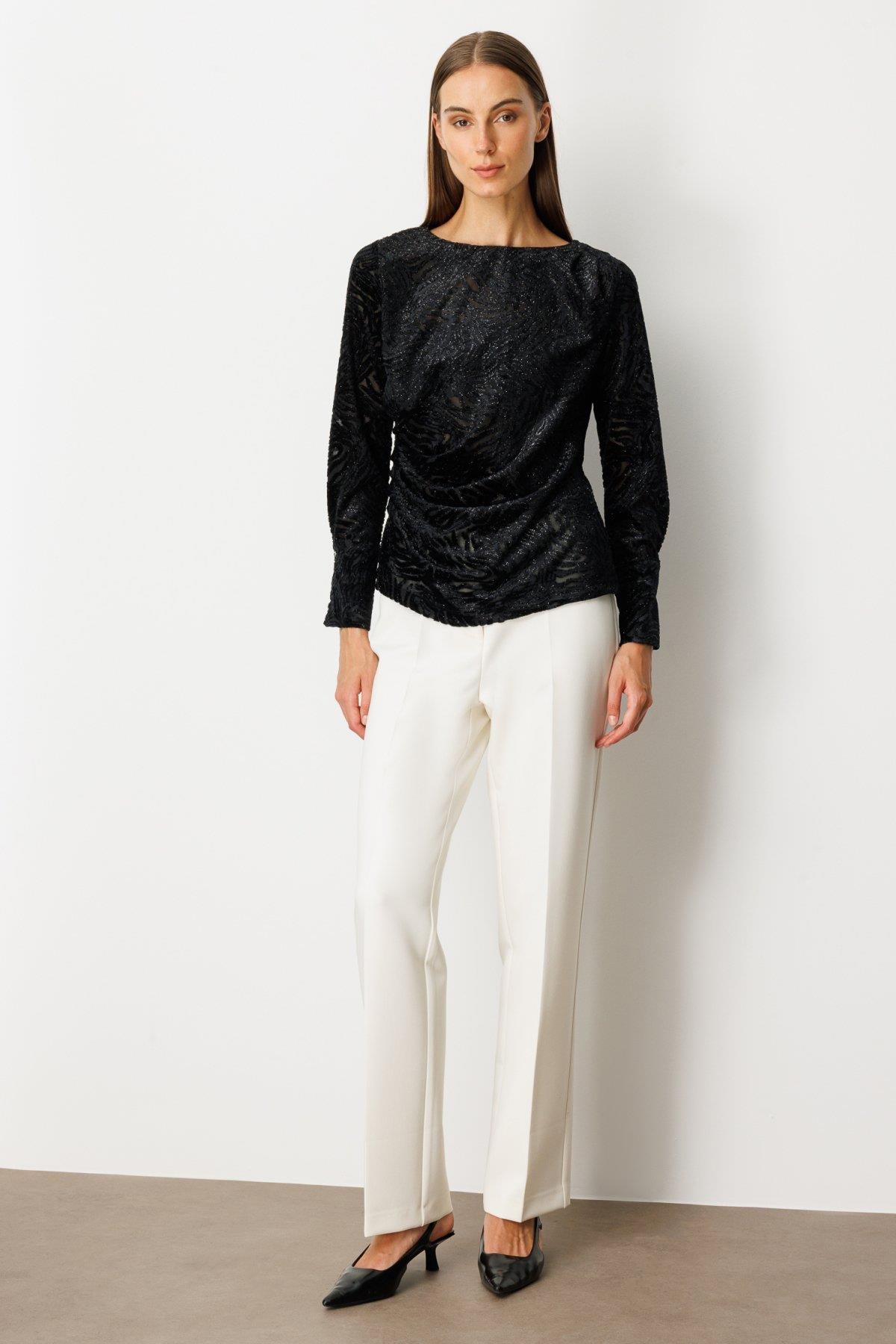 Draped Glittery Velvet Blouse