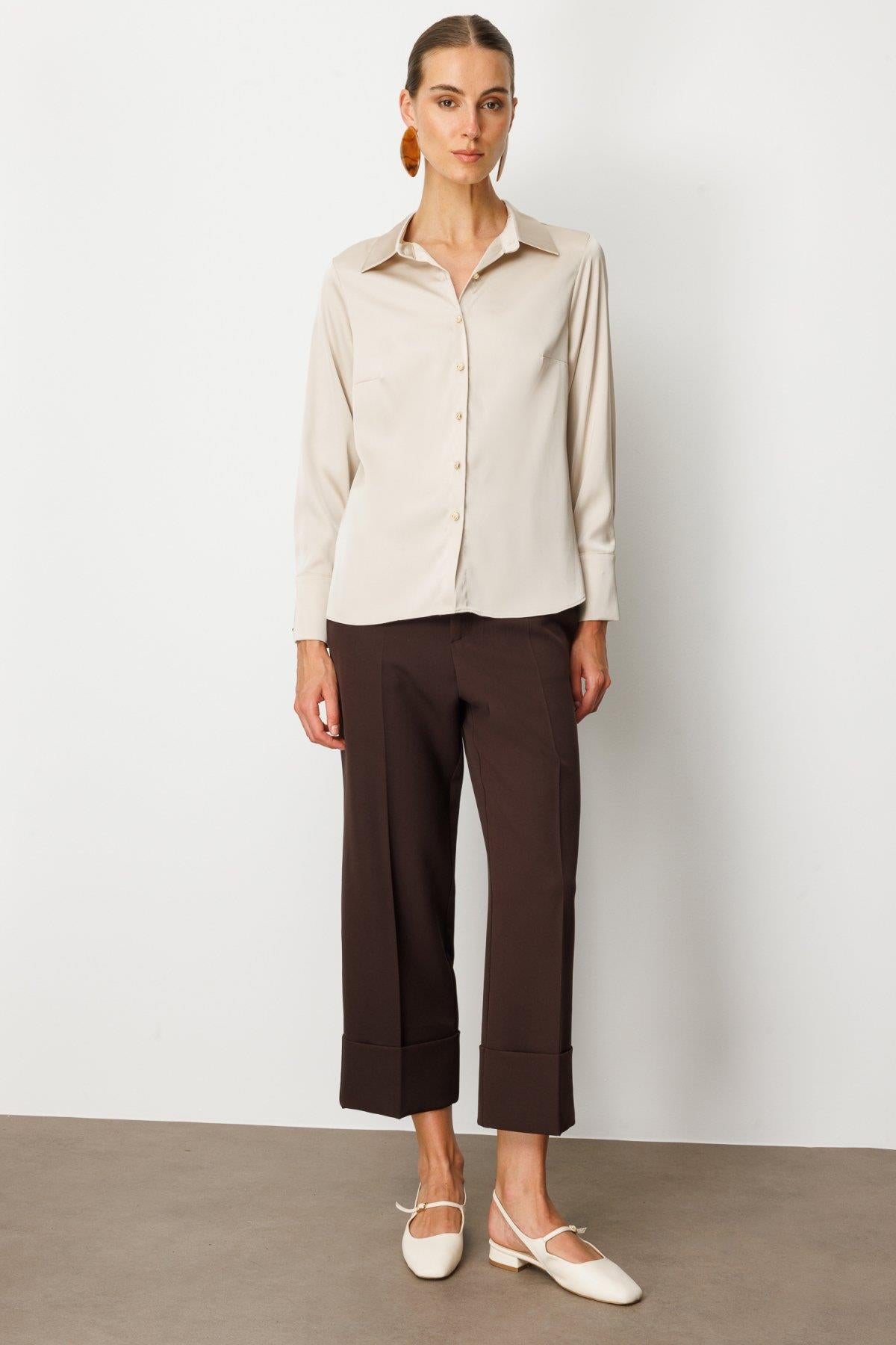 Önü Düğmeli Saten Gömlek