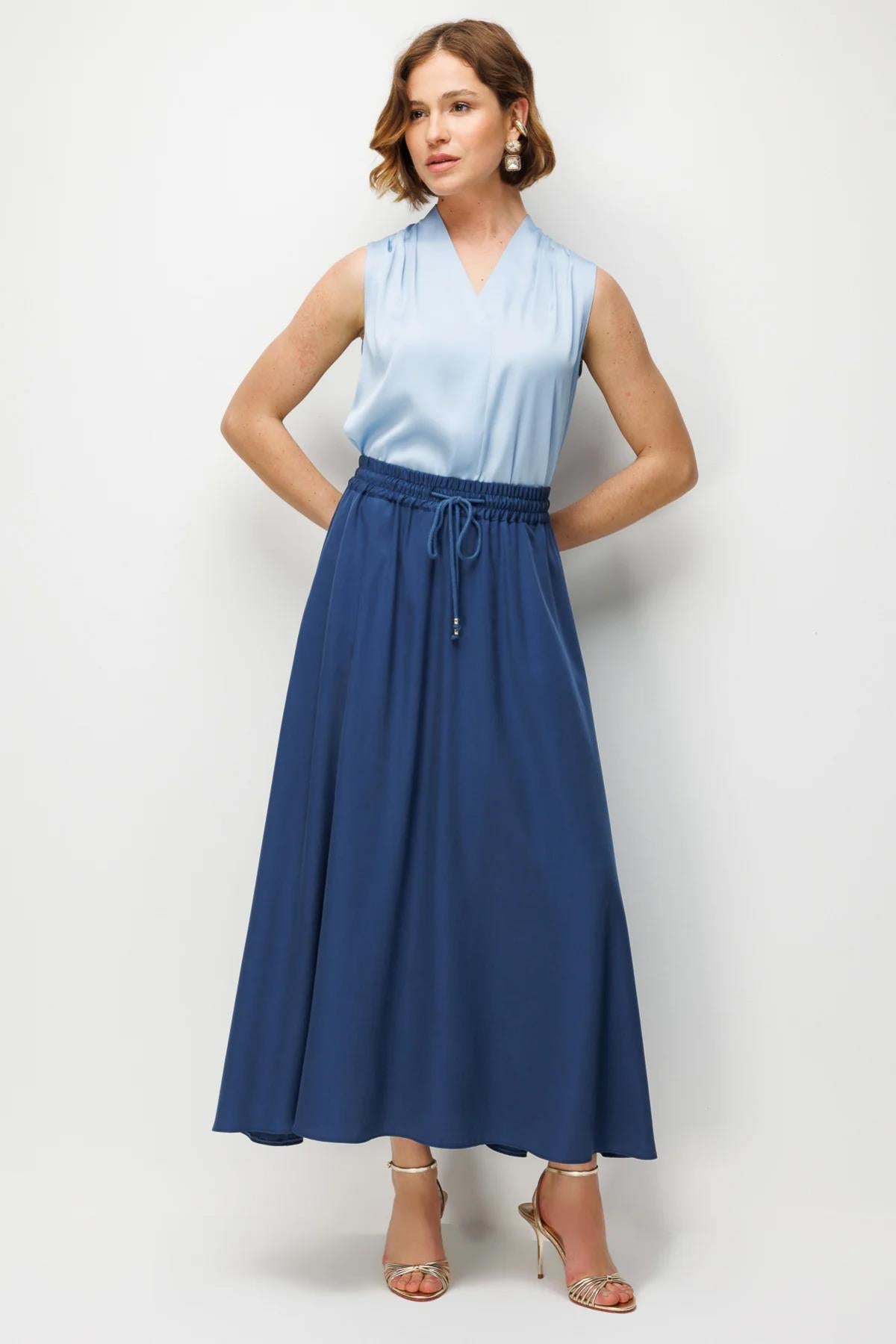 Beli Bağcıklı Lastikli Maksi Etek