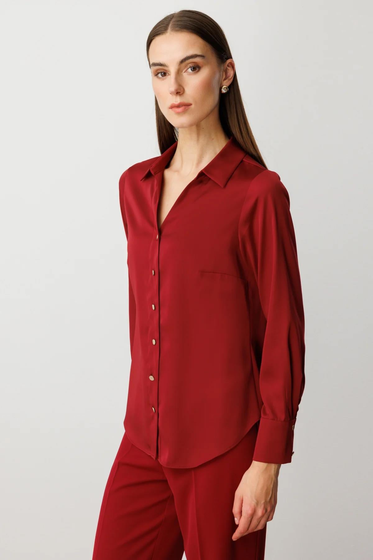 Düğmeli Saten Bluz