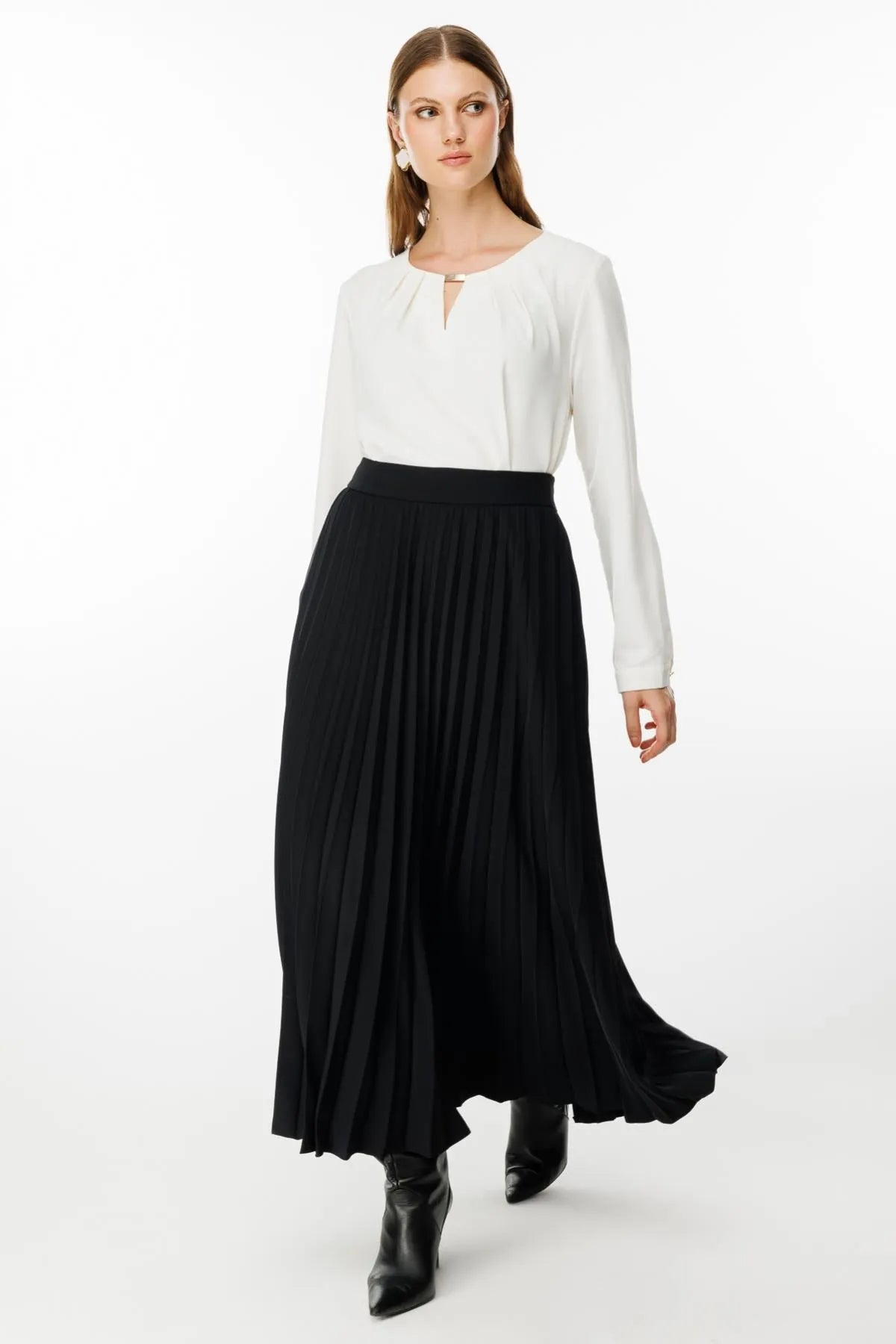 Maxi Length Pleated Plus Size Skirt