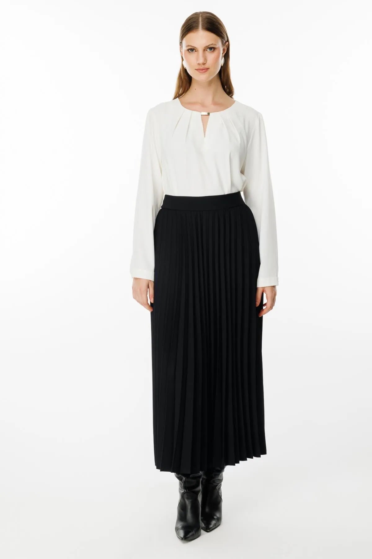 Maxi Length Pleated Plus Size Skirt