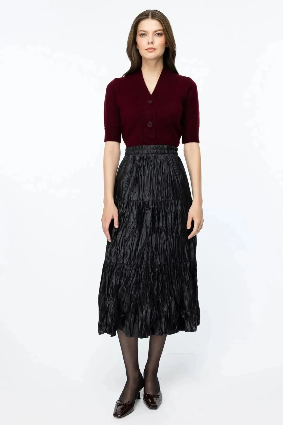 Crepe Patterned Mid Length Skirt