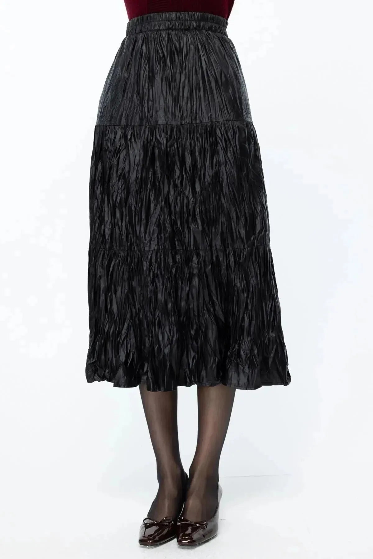 Crepe Patterned Mid Length Skirt