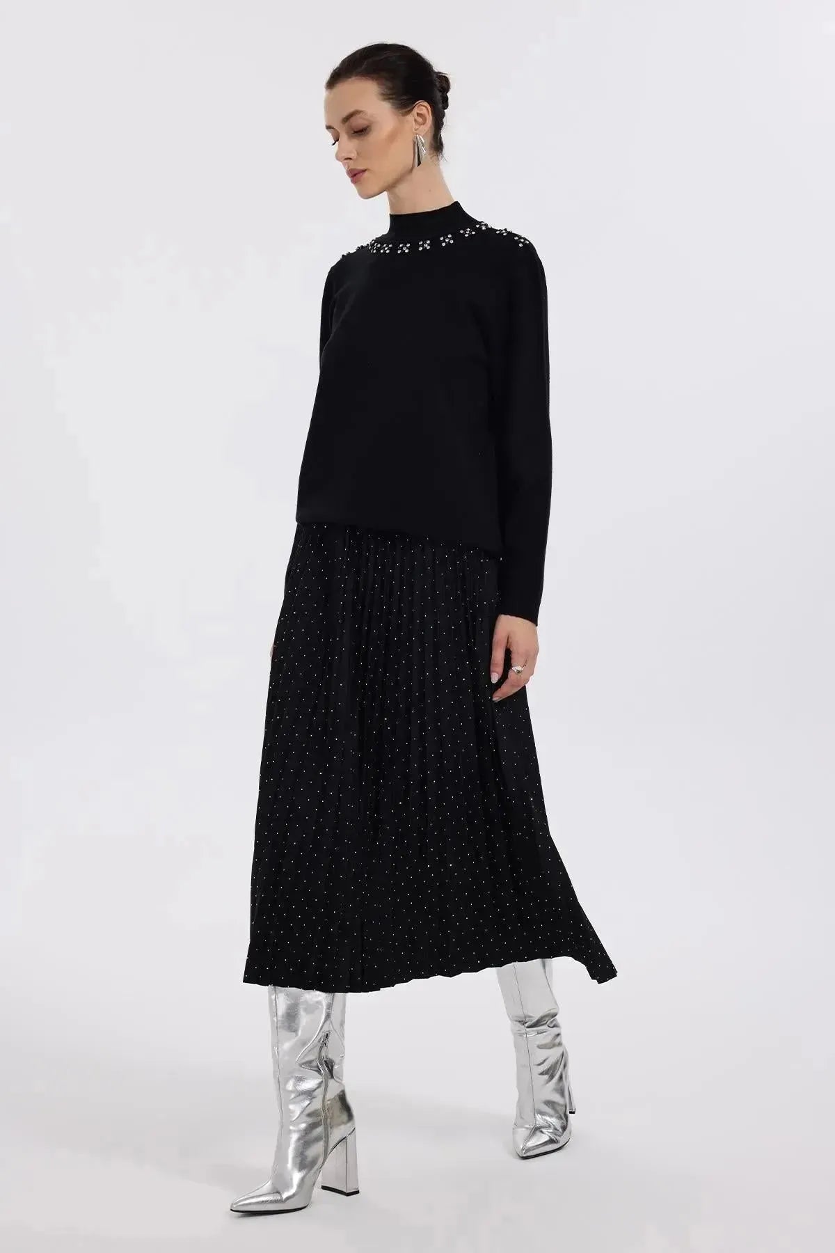 Stoned Pleated Skirt
