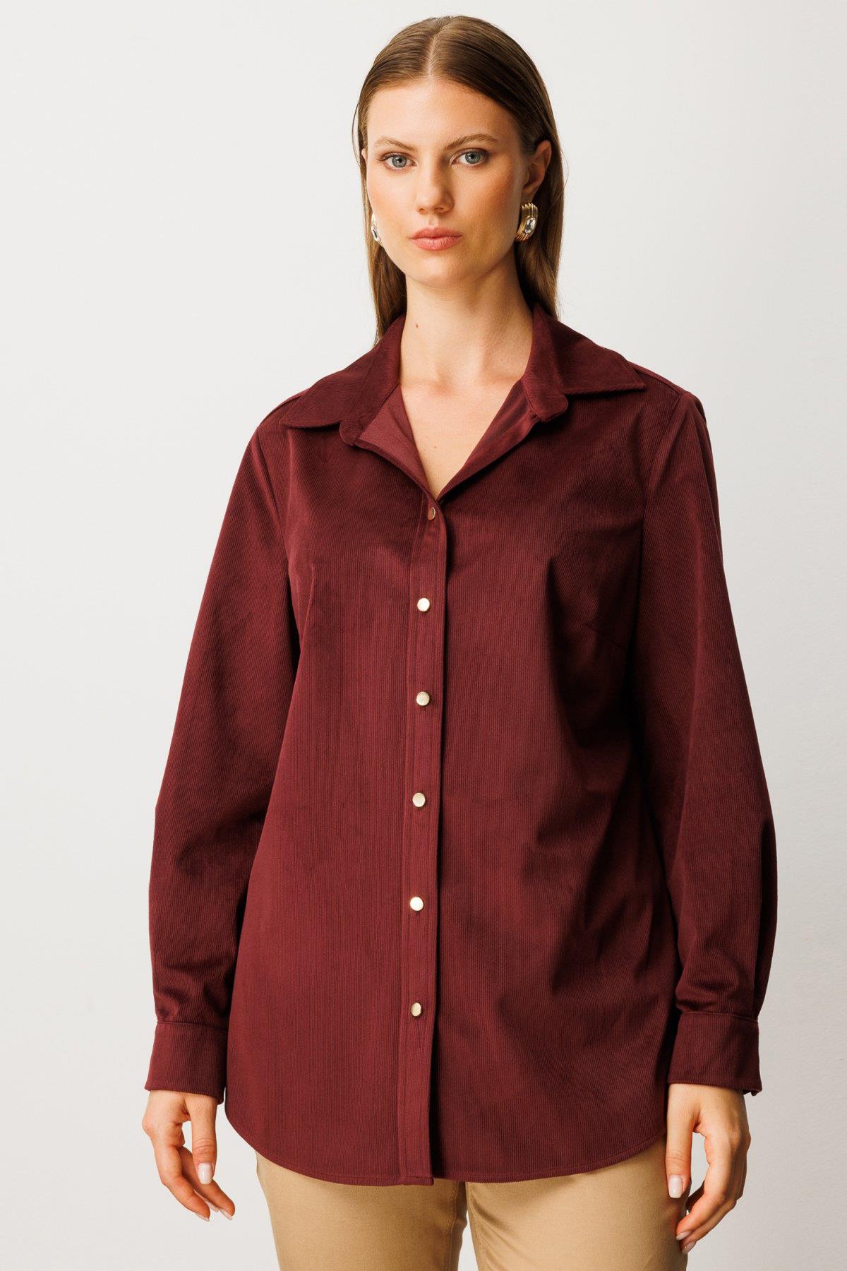 İnce Fitilli Kadife Büyük Beden Gömlek