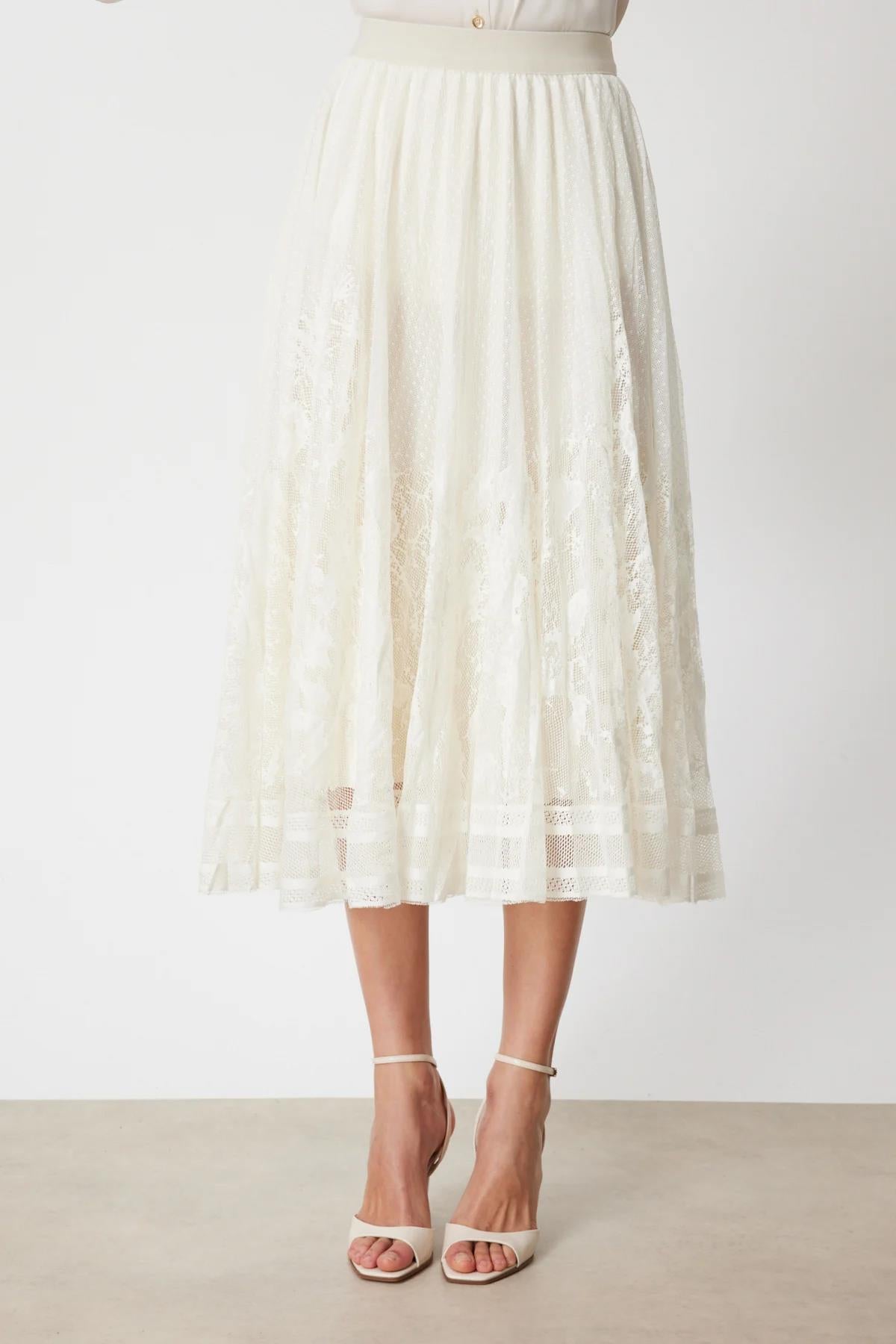 Lace Midi Length Flared Skirt