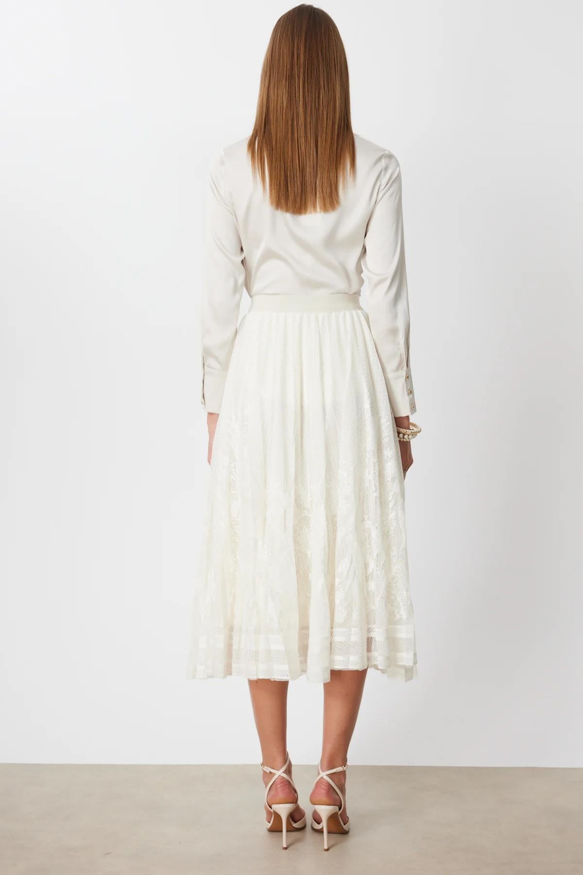 Lace Midi Length Flared Skirt