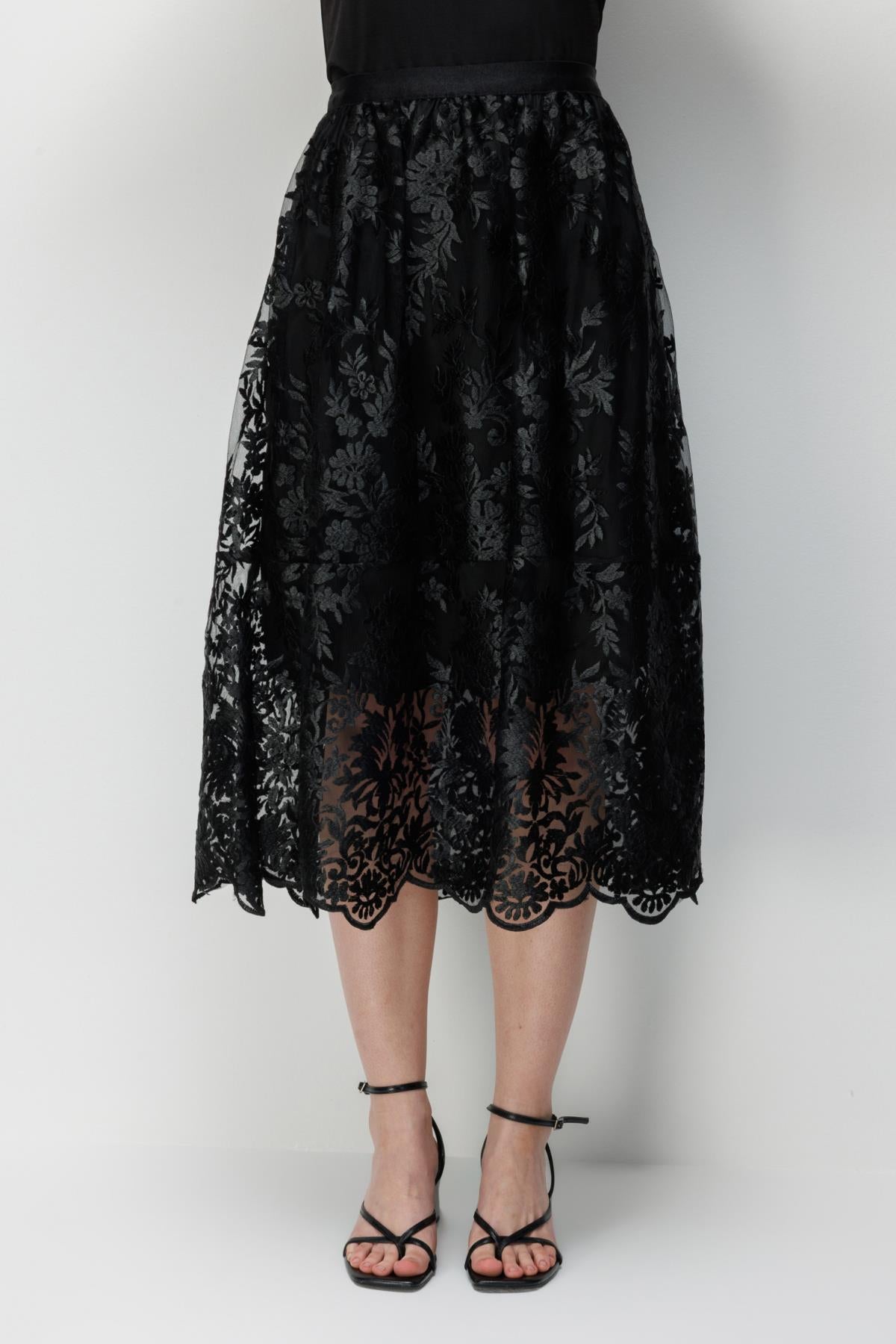 Floral Embroidered Jacquard Midi Skirt