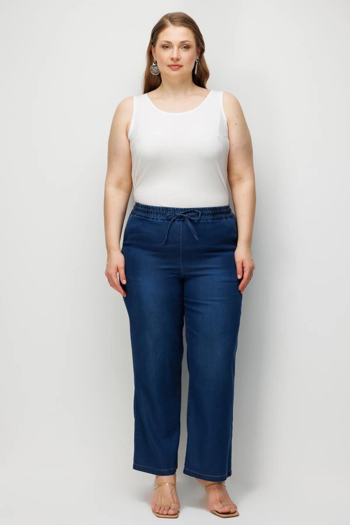 Beli Lastikli Bol Paça Büyük Beden Pantolon