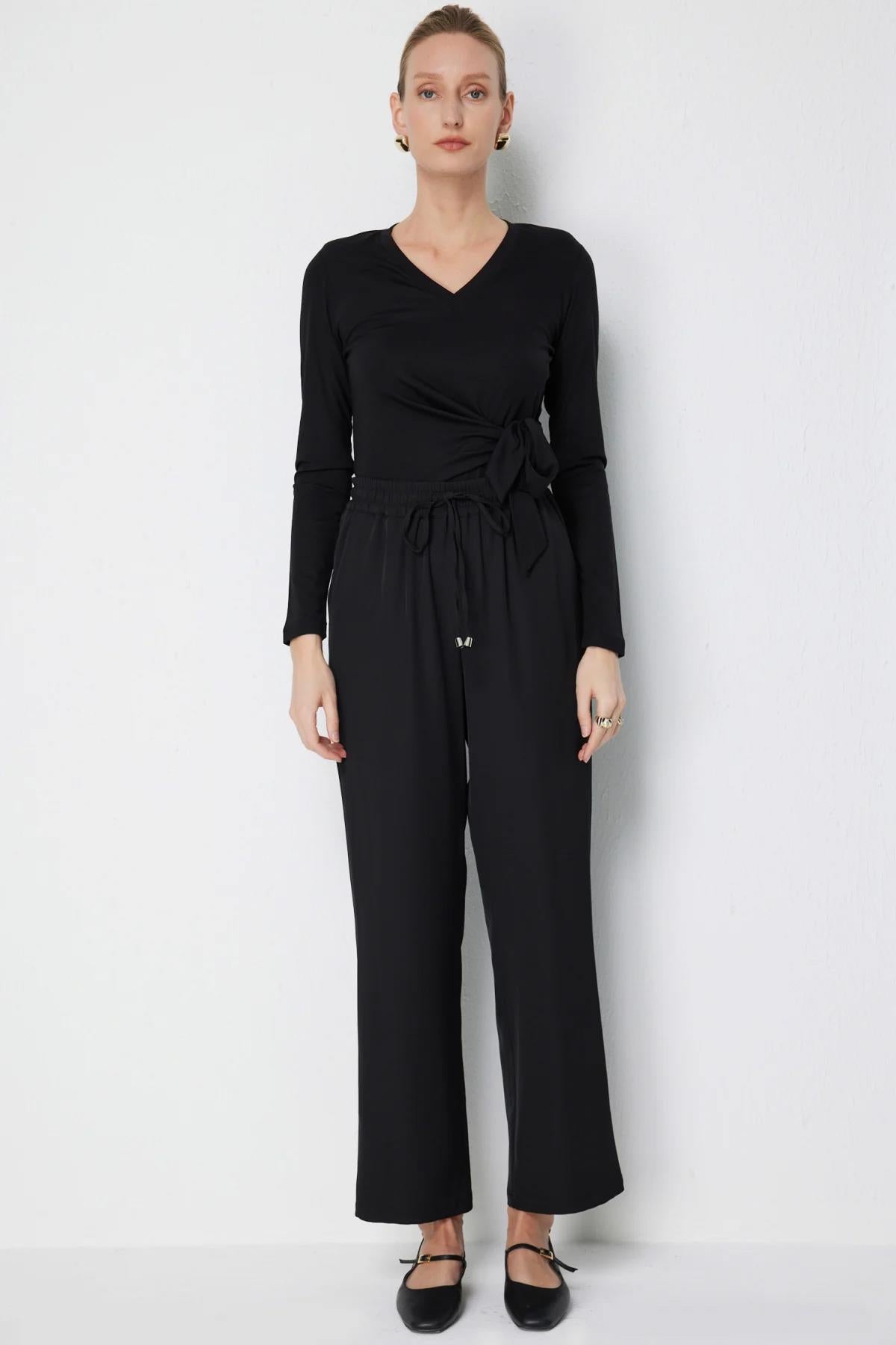 Beli Lastikli Bol Paça Pantolon