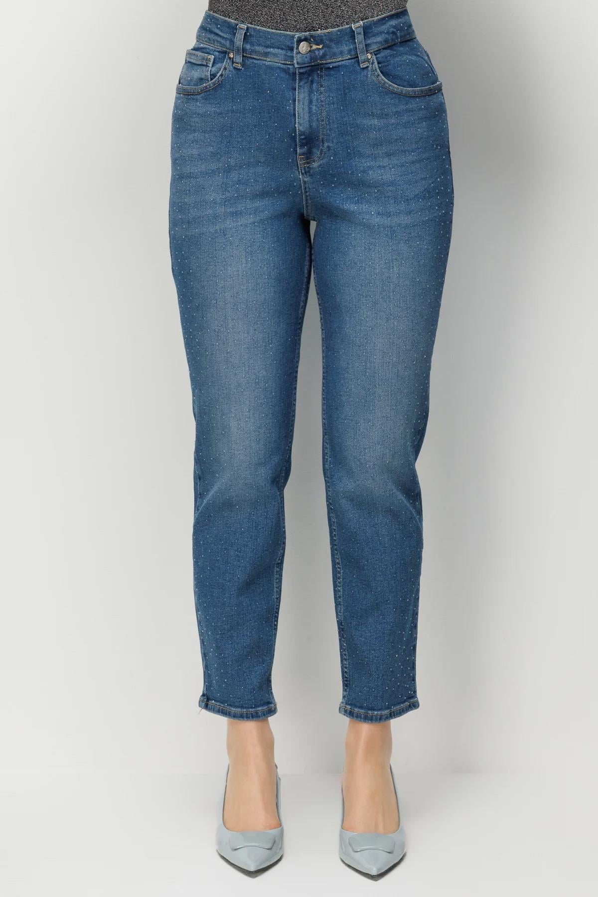 Taş Detaylı Dar Paça Büyük Beden Kot Pantolon