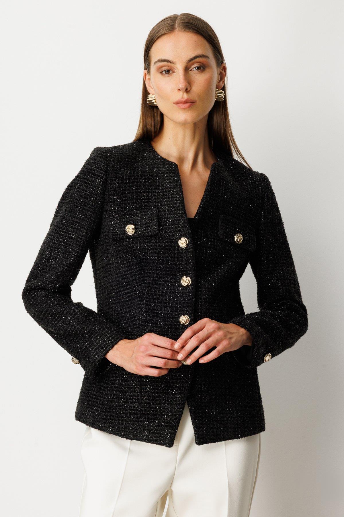 Metal Buttoned Short Jacket with Flap Pockets