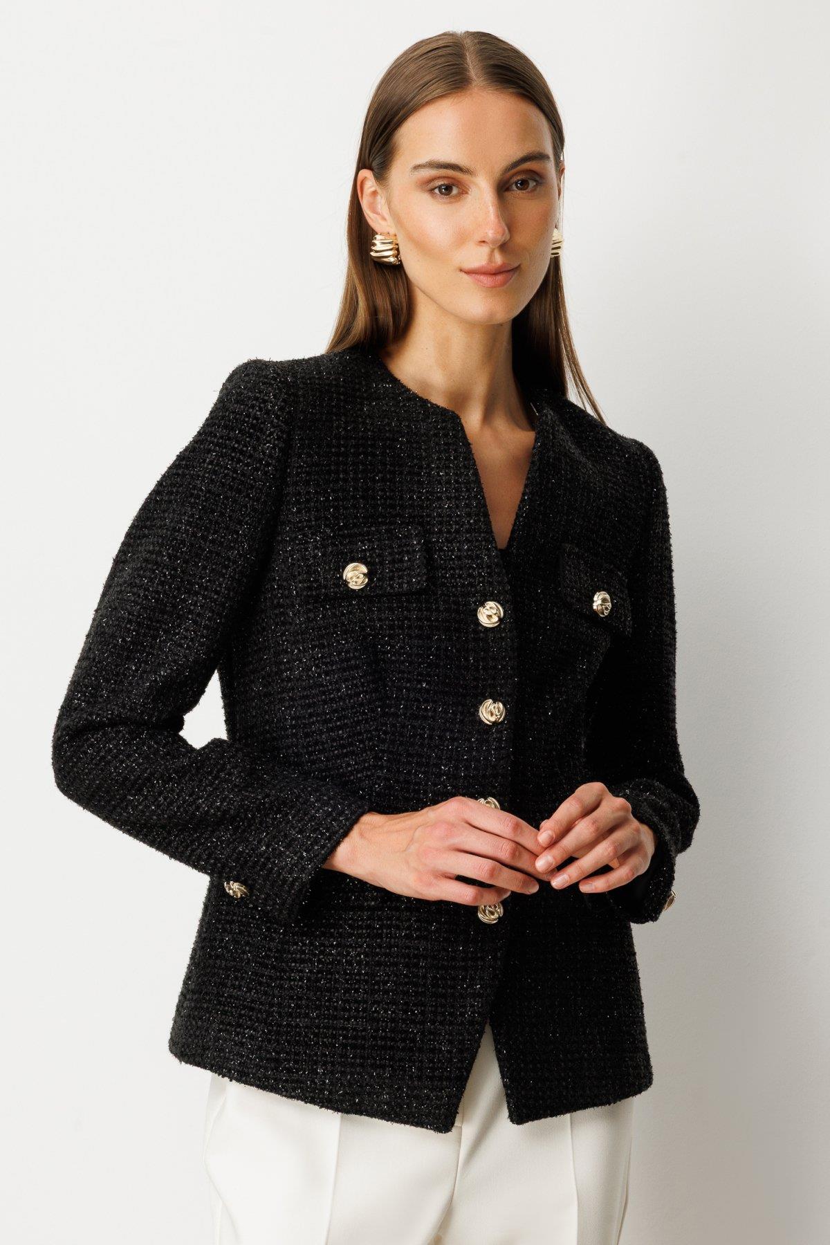 Metal Buttoned Short Jacket with Flap Pockets