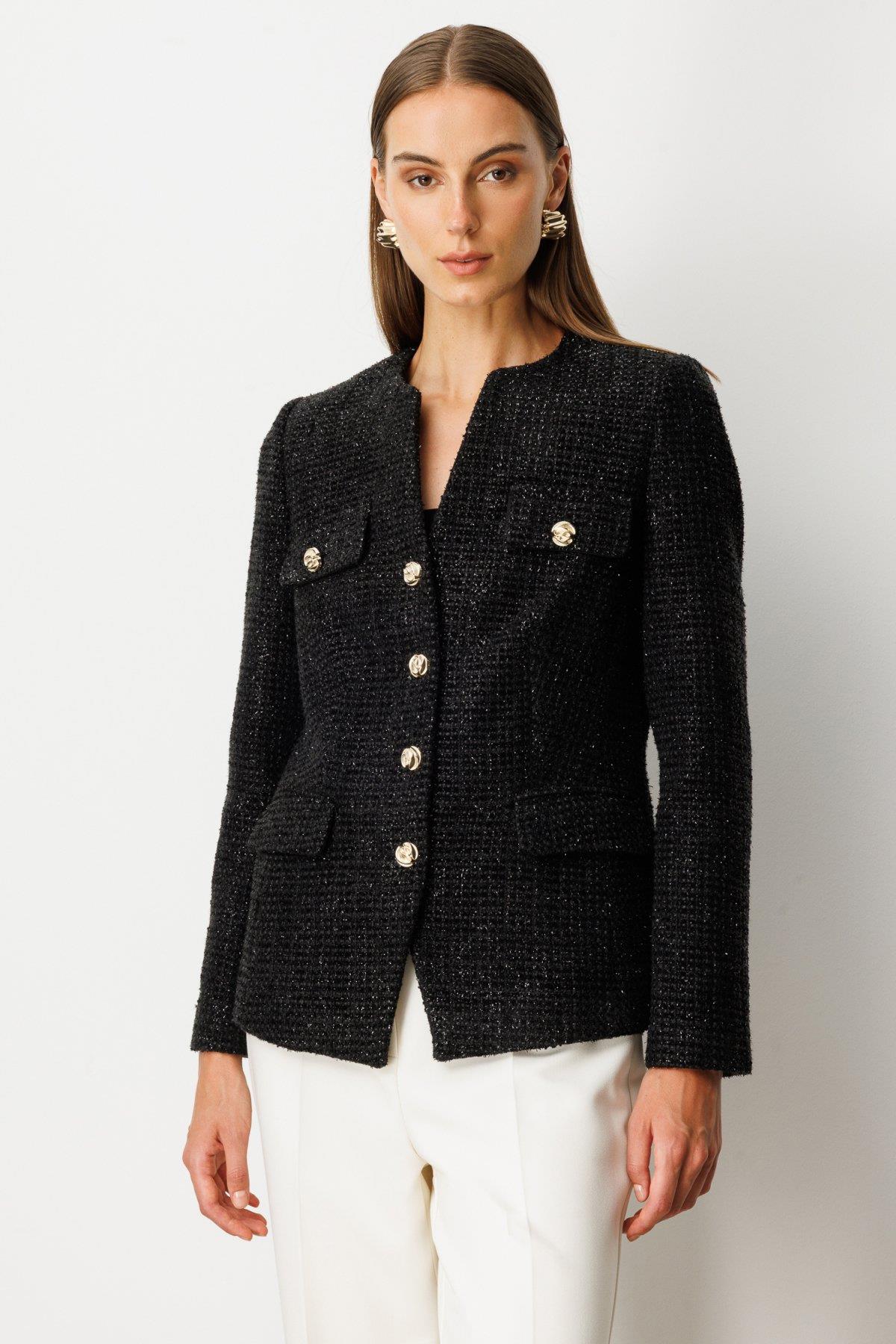 Metal Buttoned Short Jacket with Flap Pockets