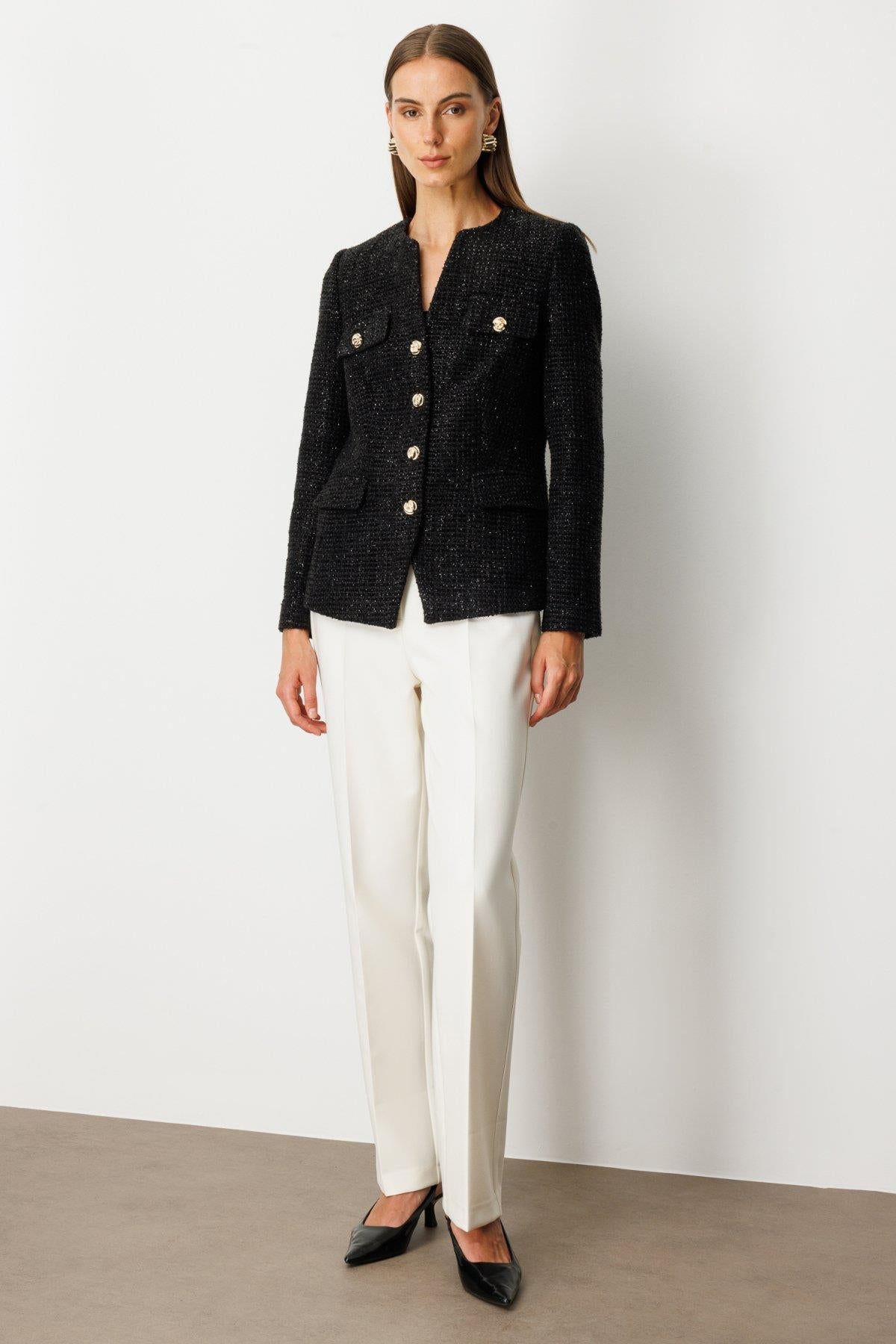 Metal Buttoned Short Jacket with Flap Pockets