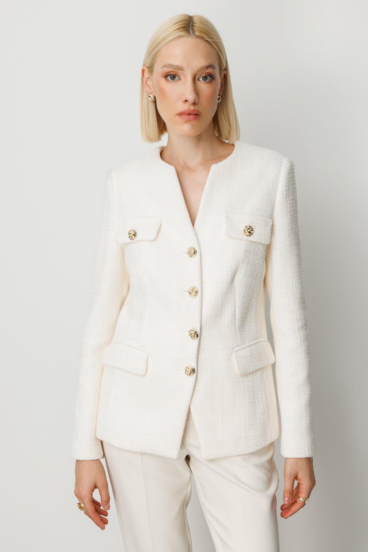 Metal Buttoned Short Jacket with Flap Pockets