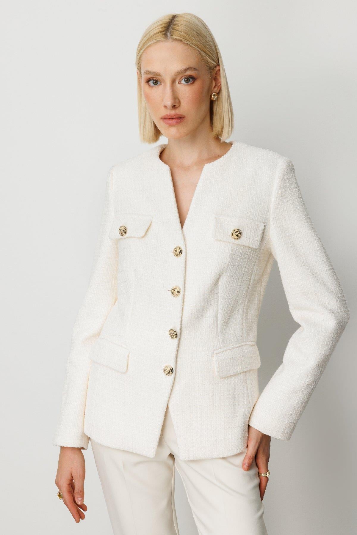 Metal Buttoned Short Jacket with Flap Pockets