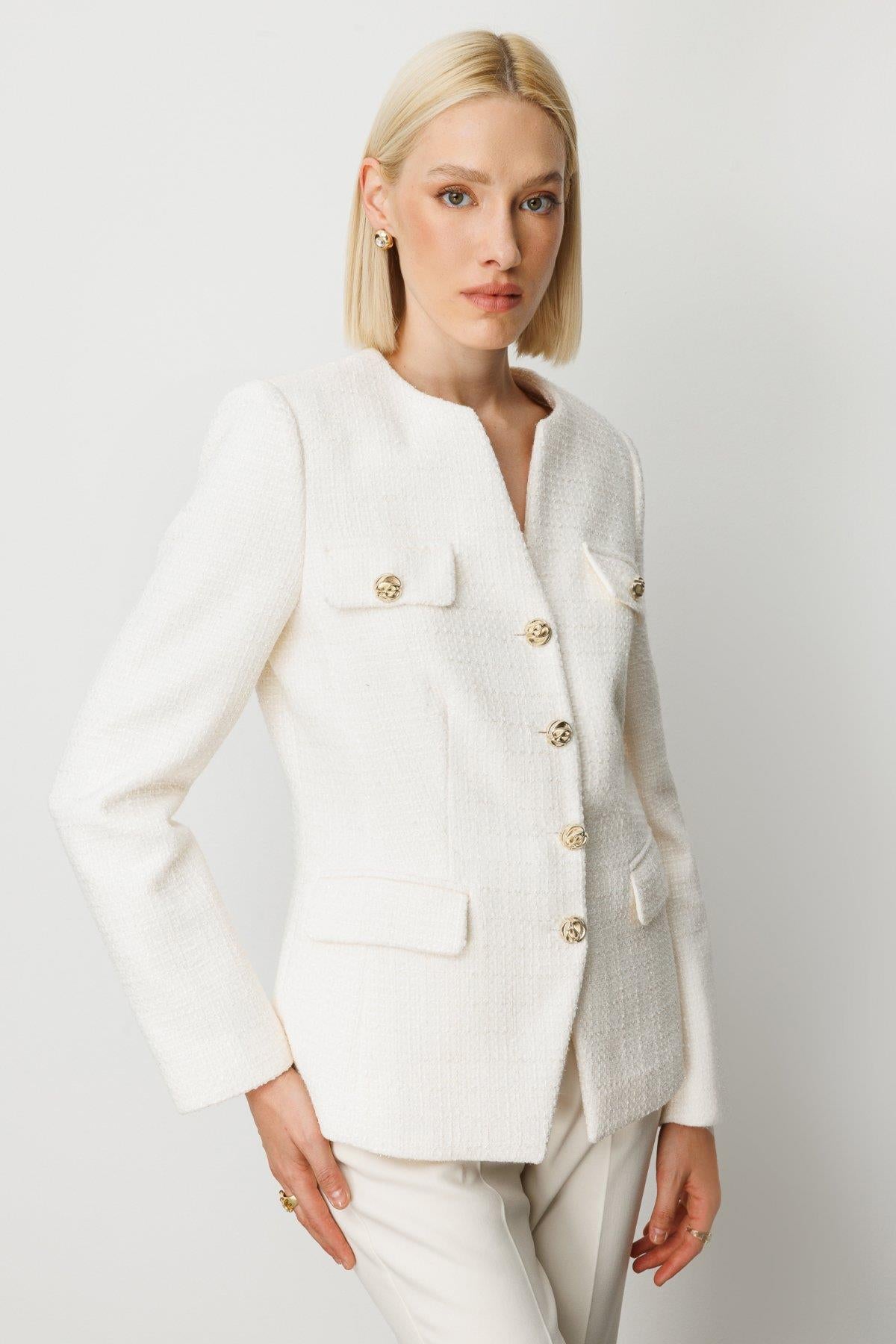 Metal Buttoned Short Jacket with Flap Pockets