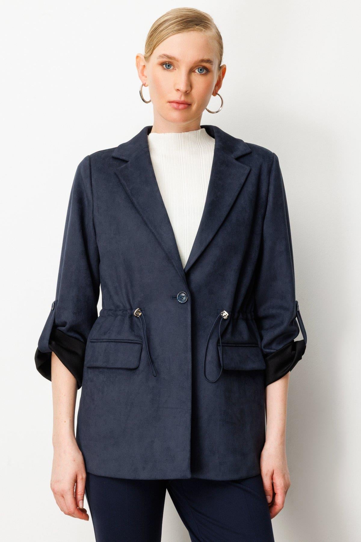 Buckskin Jacket with Drawstring Waist and Flap Pocket