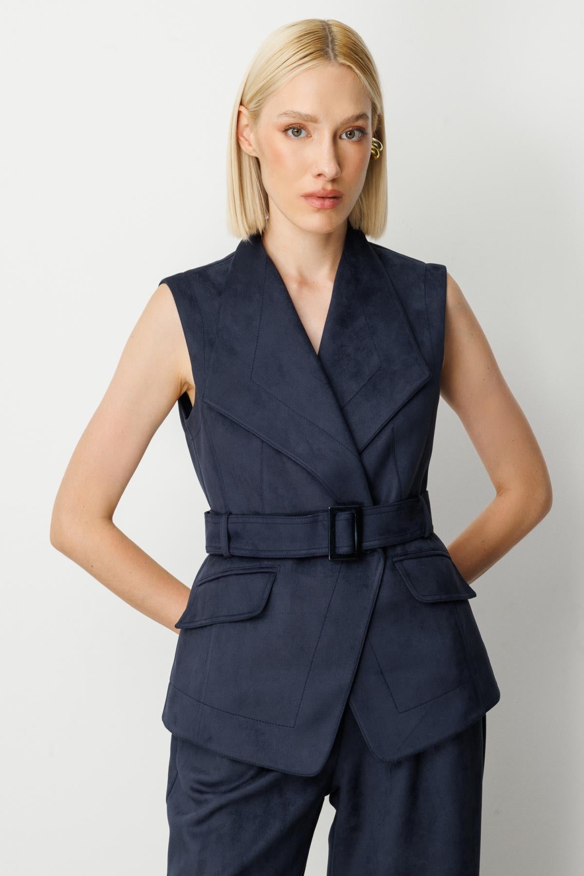 Beli Kemerli Kapak Cepli Yelek