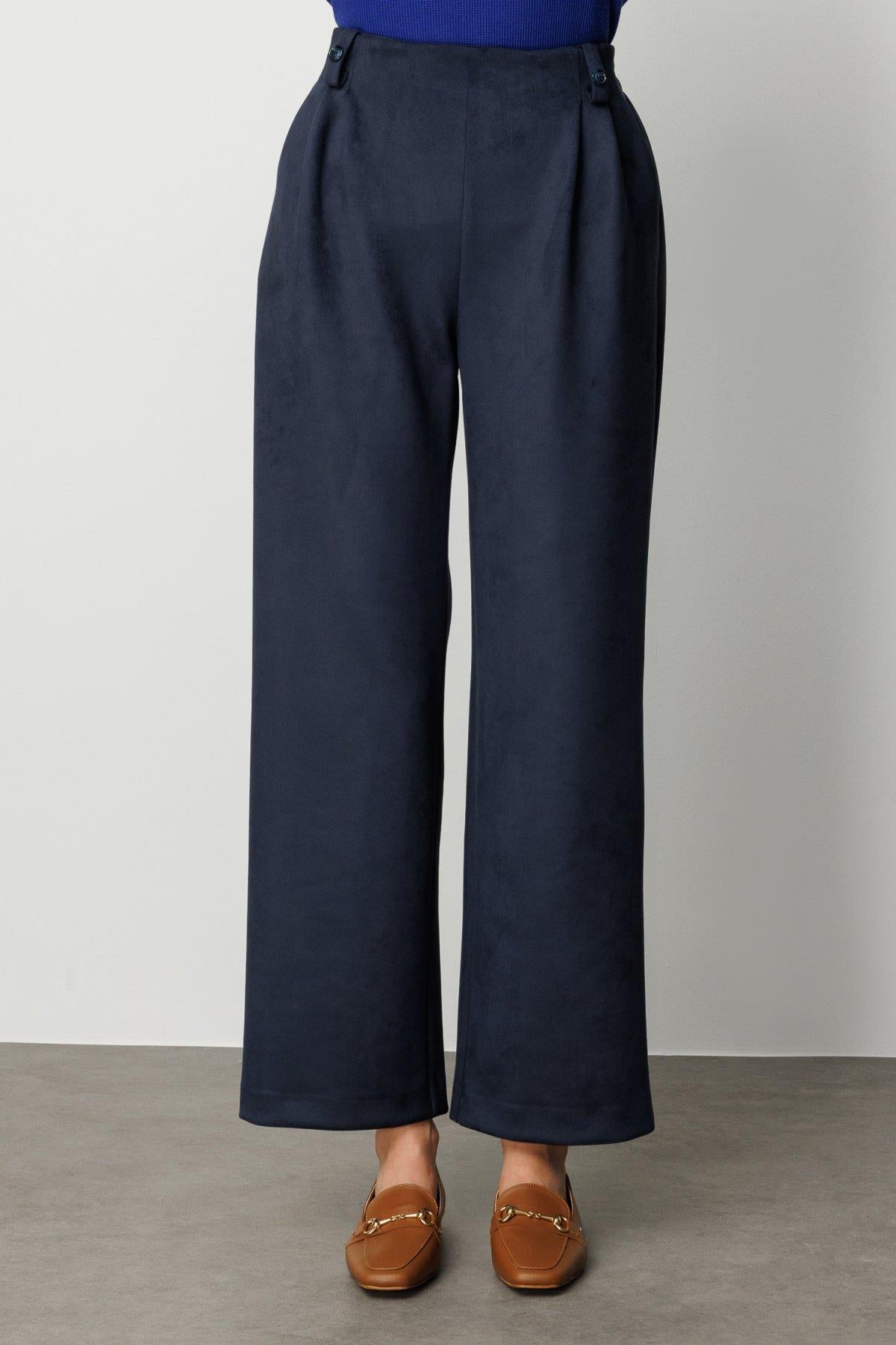 Elastic Waist and Pleated Chamois Leather Trousers
