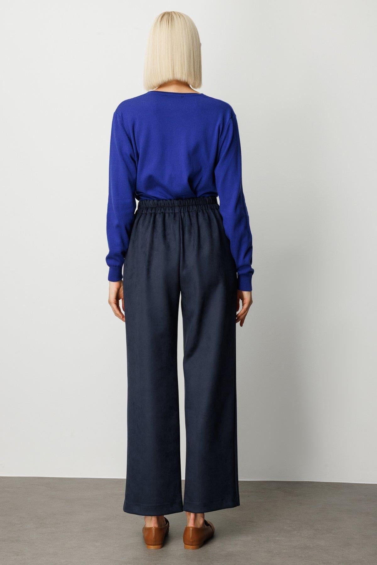 Elastic Waist and Pleated Chamois Leather Trousers