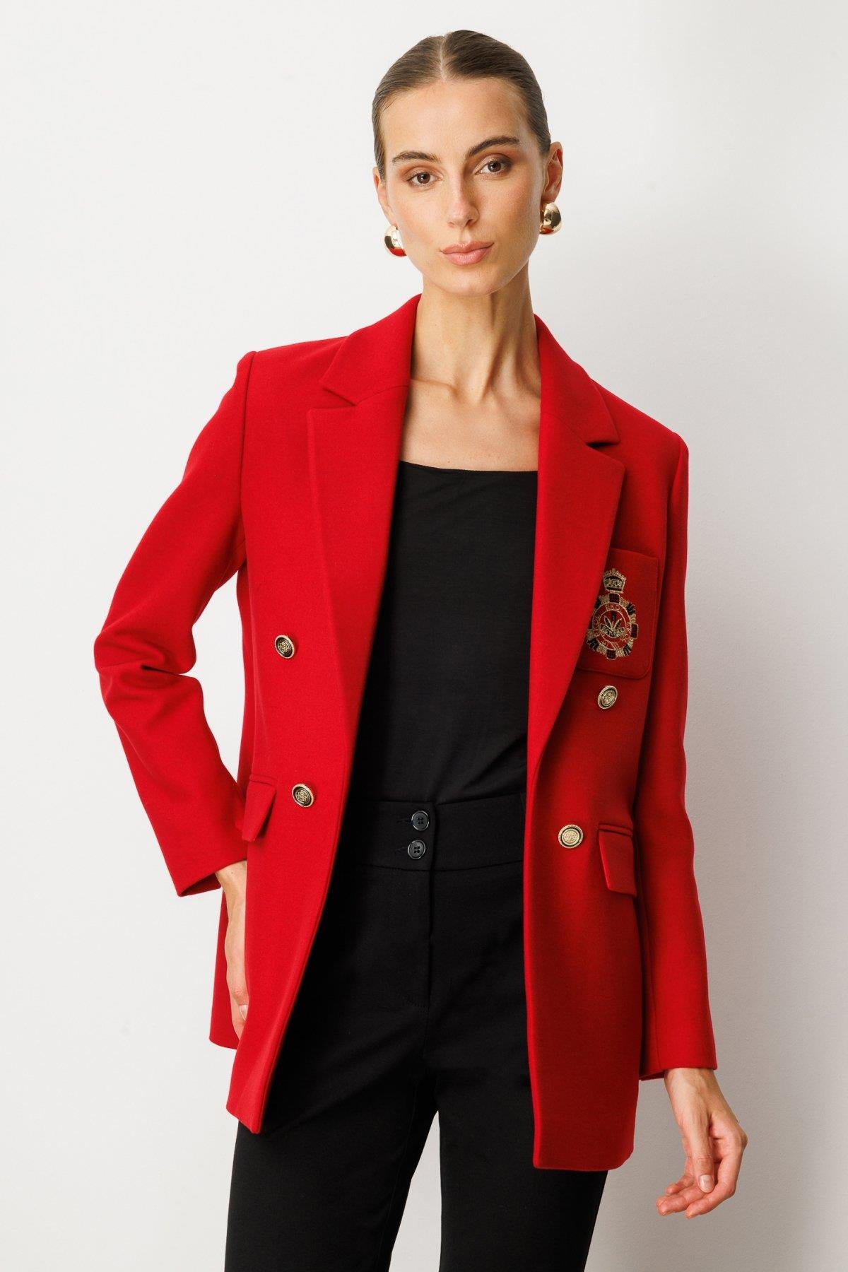 Front Emblem Flap Pocket Cashmere Jacket