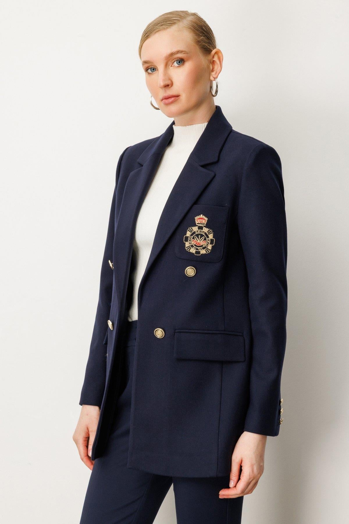 Front Emblem Flap Pocket Cashmere Jacket