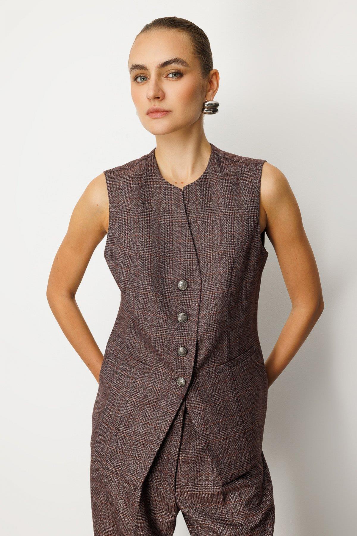 Ekoseli Fleto Cepli Yelek