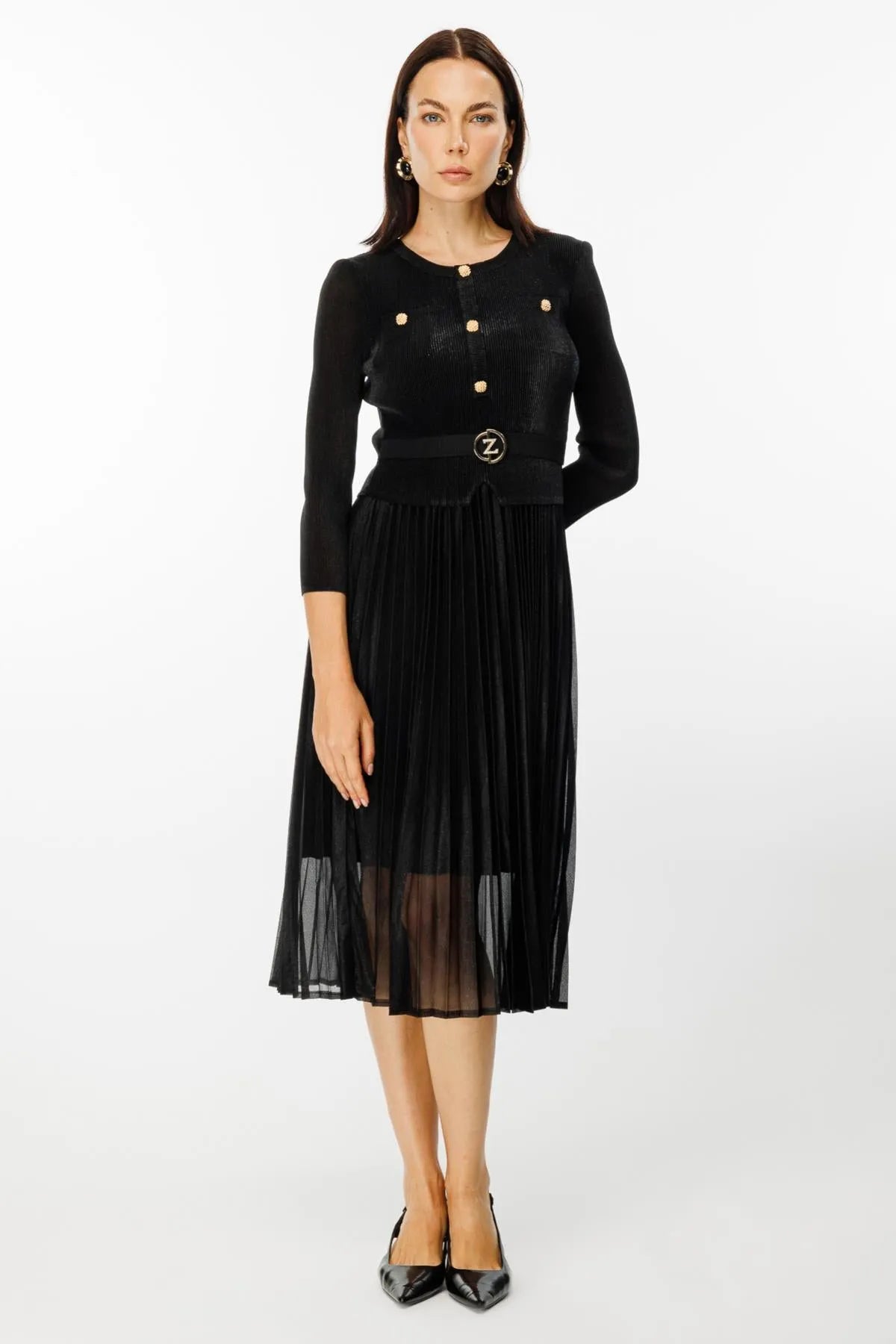 Metal Accessory Crew Neck Dress